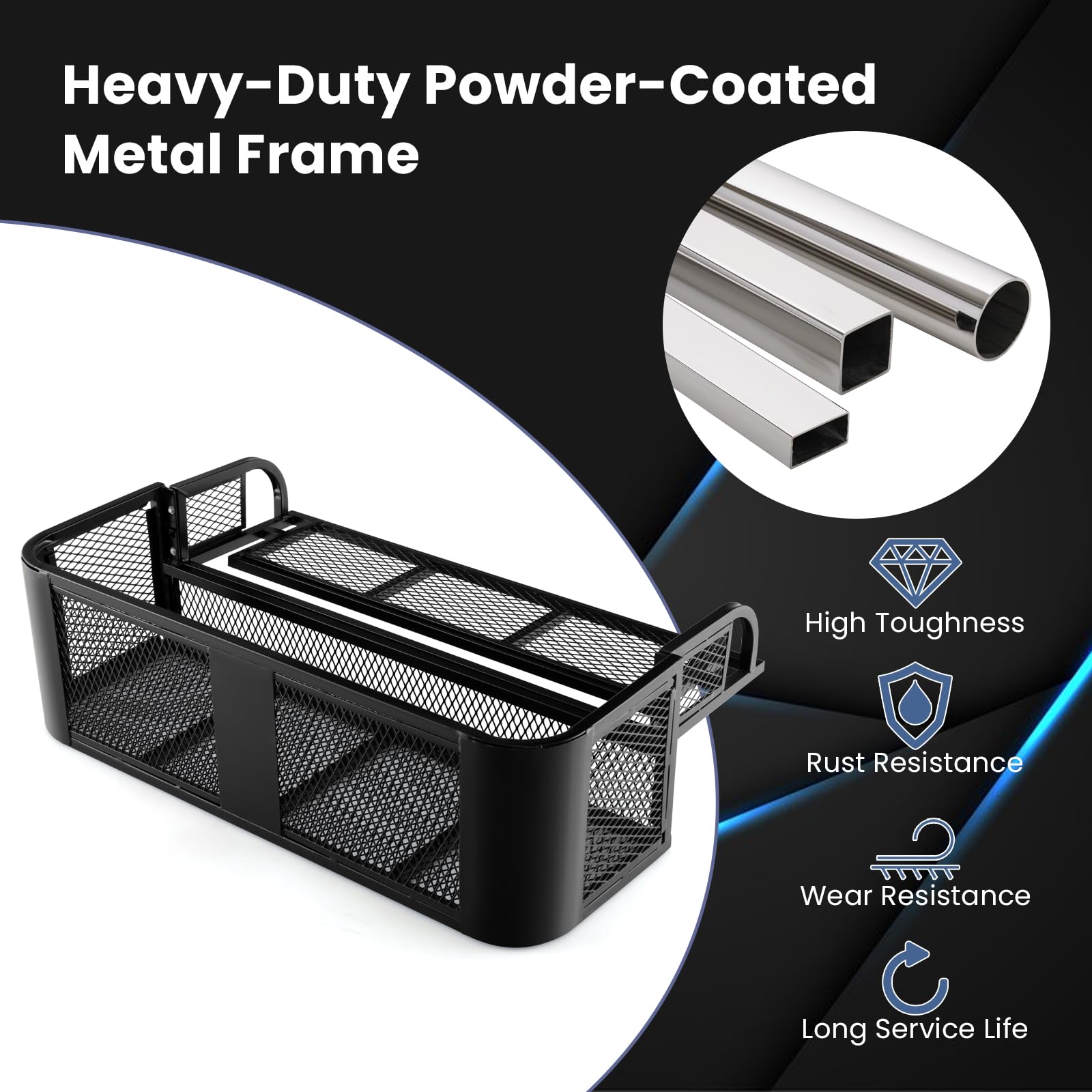Heavy-Duty ATV/UTV Rear Drop Basket Rack - Universal Back Cargo Storage with Steel Mesh Design - Detachable Luggage Carrier (41