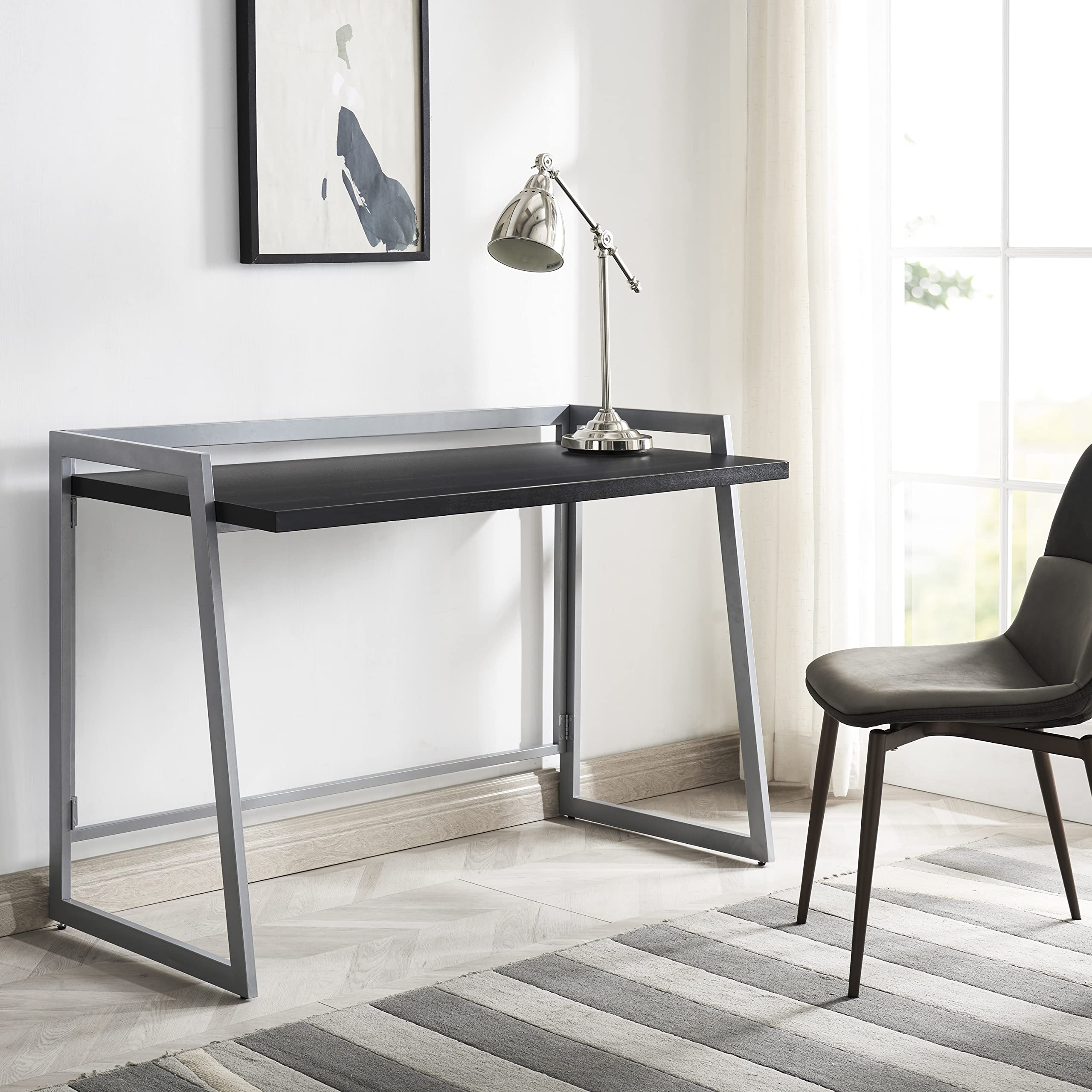 Leick Home 70004-BLKNK Mixed Metal and Wood Desk in Black/Nickel - Stylish Modern Office & Study Desk for Home Office, Workspace, and Dorm Room