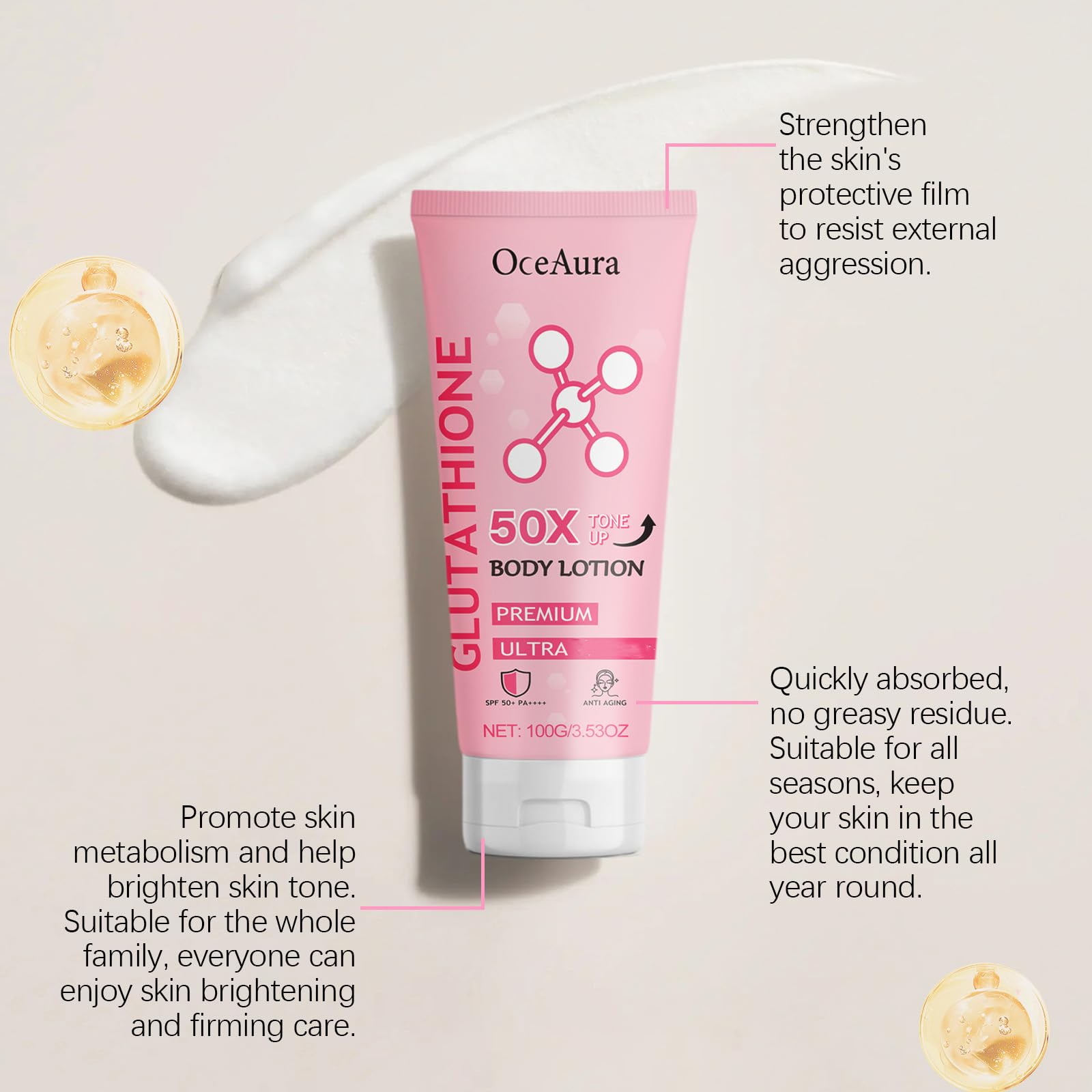 Glutathione 50x Tone Up Body Lotion - Skin Brightening & Whitening Cream with Deep Moisturizing for Soft, Smooth Skin - Perfect for Daily Body Care & Evening Skin Routine
