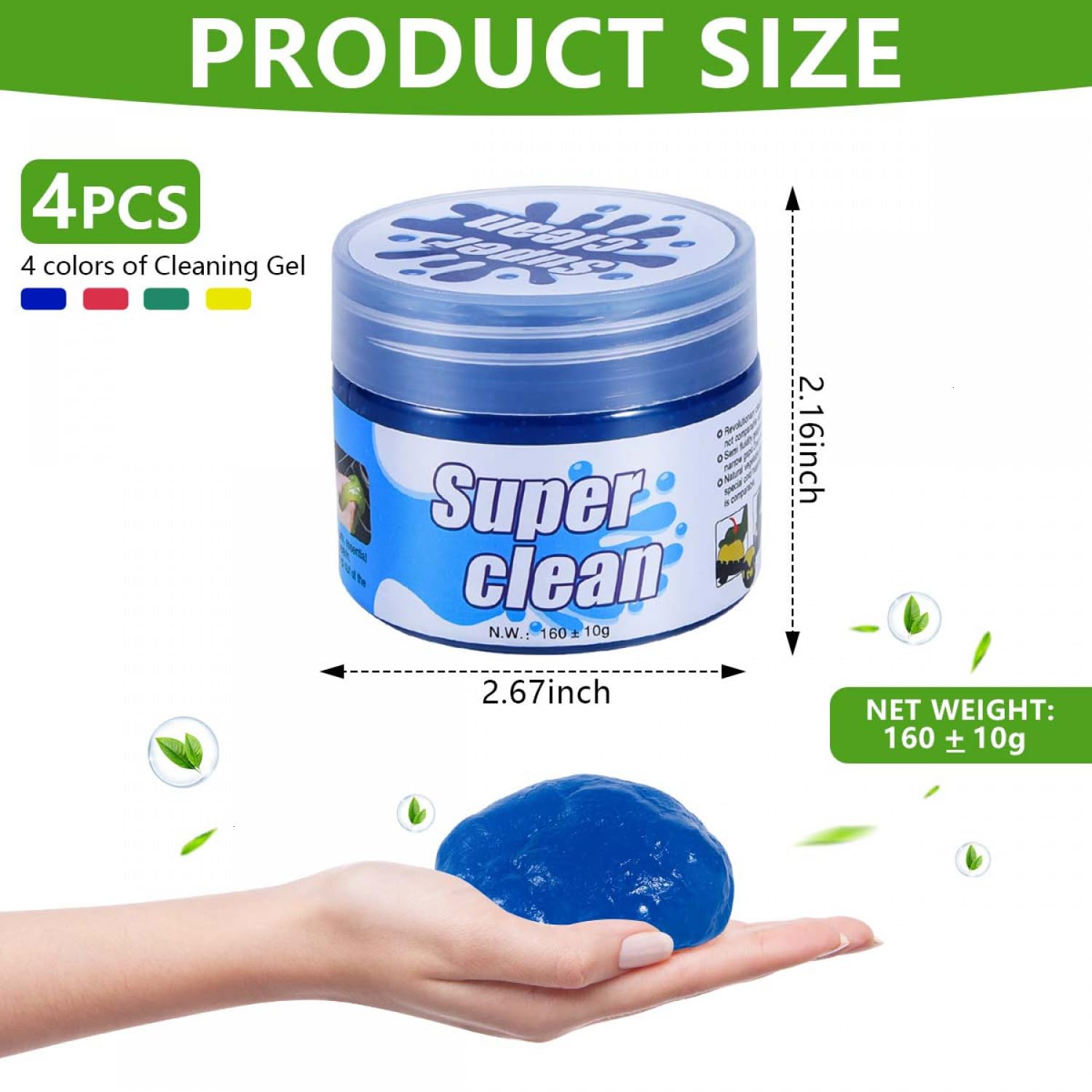 4 Pack Car Cleaning Gel Putty Slime Cleaner - Multi-Purpose Interior Detailing Tool for Cars, Keyboards & Electronics (Blue, Pink, Green, Yellow) - Perfect for Dust Removal in Tight Spaces & Hard-to-Reach Areas