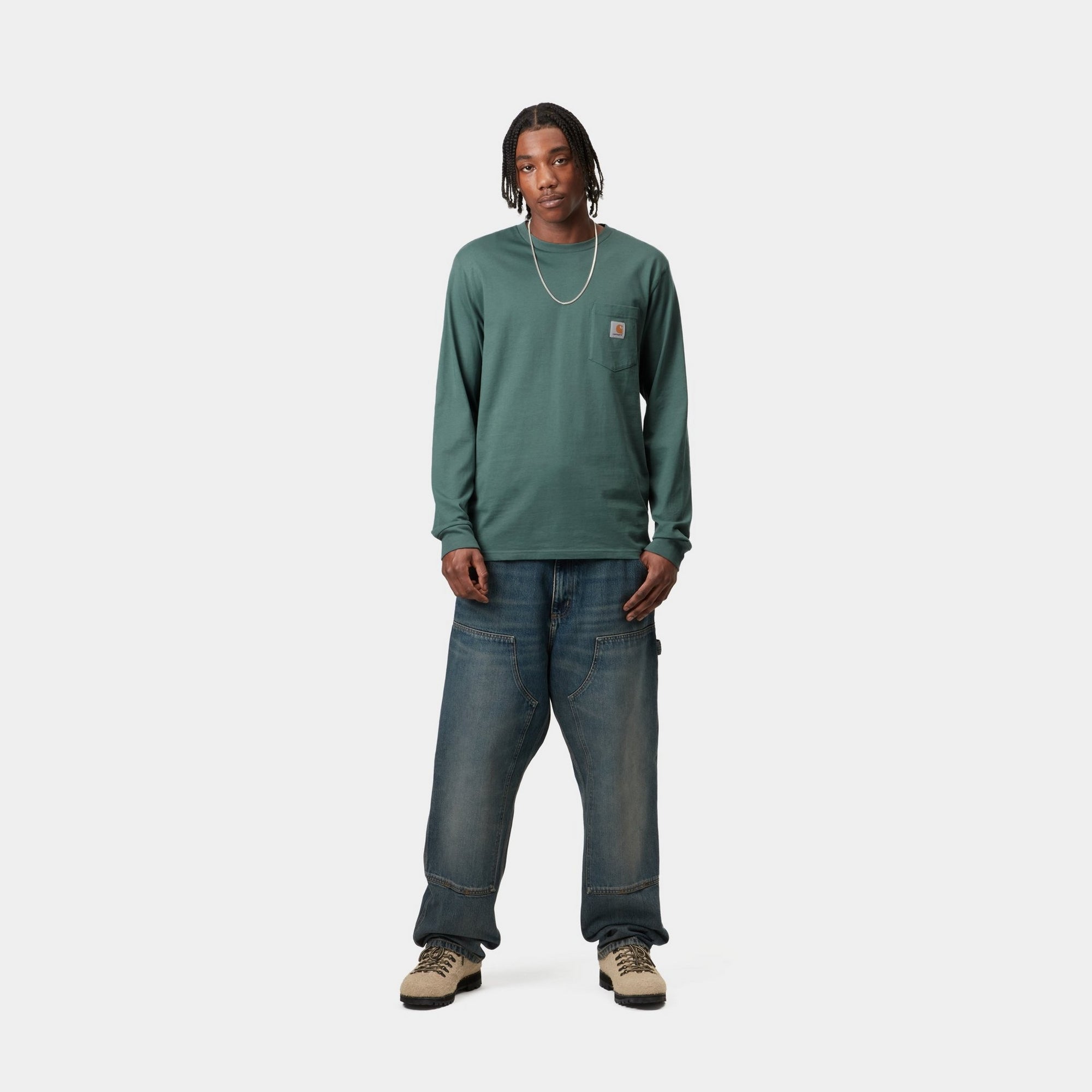 Men's Long Sleeve Pocket T-Shirt | Silver Pine Color | Casual Comfort Fit | Perfect for Outdoor Activities & Everyday Wear