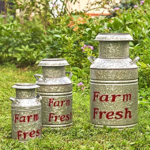 Zaer Ltd. Set of 3 Vintage Galvanized Metal Milk Jug Planters - Rustic Red Flower Pots for Indoor/Outdoor Garden, Home Decor, and Farmhouse Style