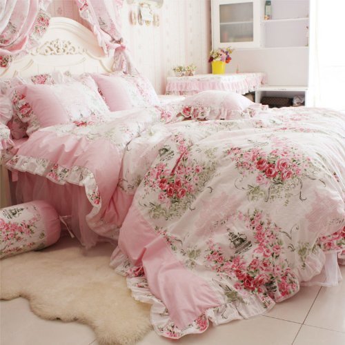 Pink Rose Floral Print Duvet Cover Set - 4 Piece Full Size Bedding for Girls | Soft Home Textile Decor | Perfect for Teen Bedrooms, Guest Rooms & Cozy Bedroom Makeovers