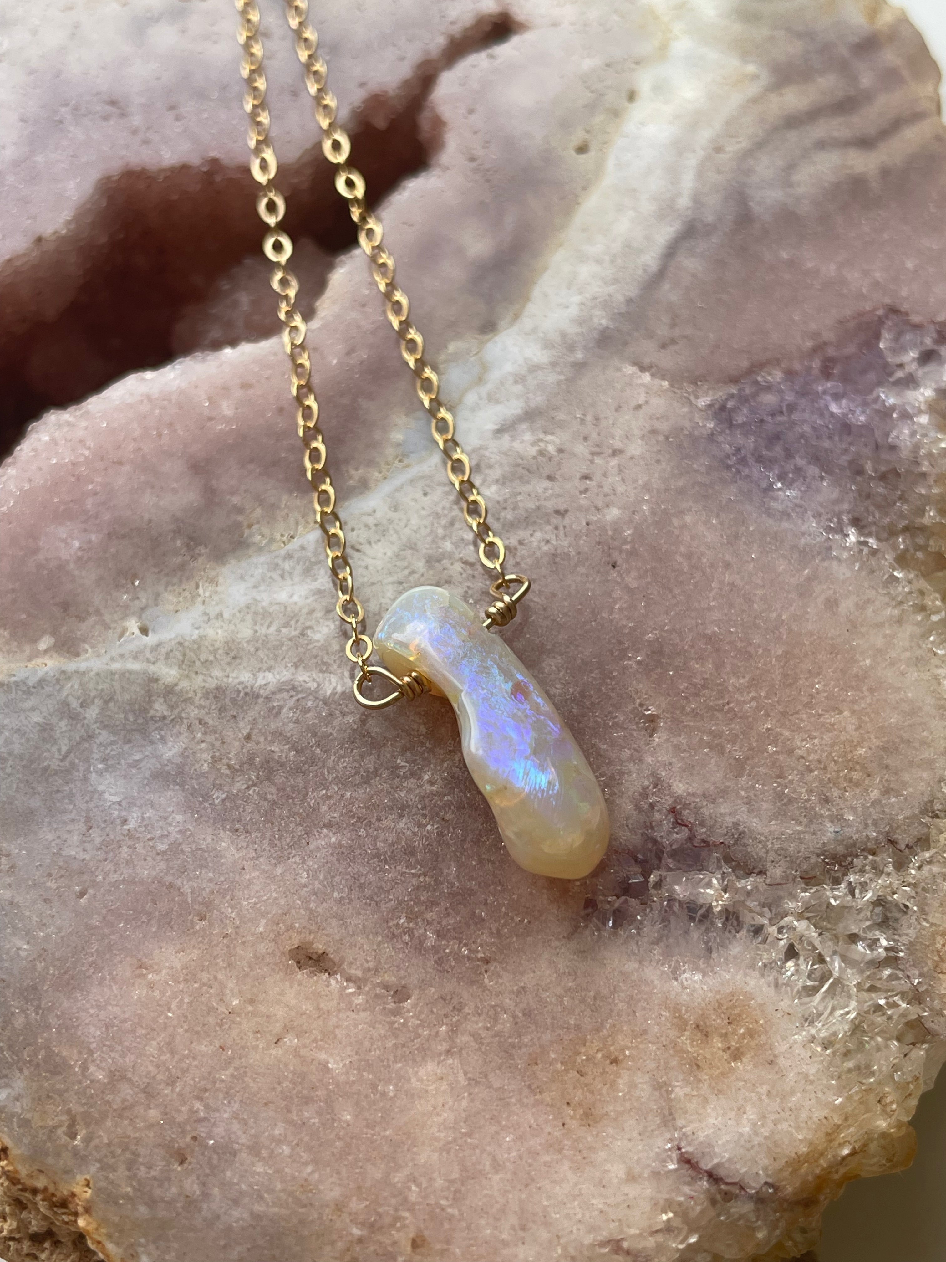 Natural Australian Opal Pendant Necklace - 16