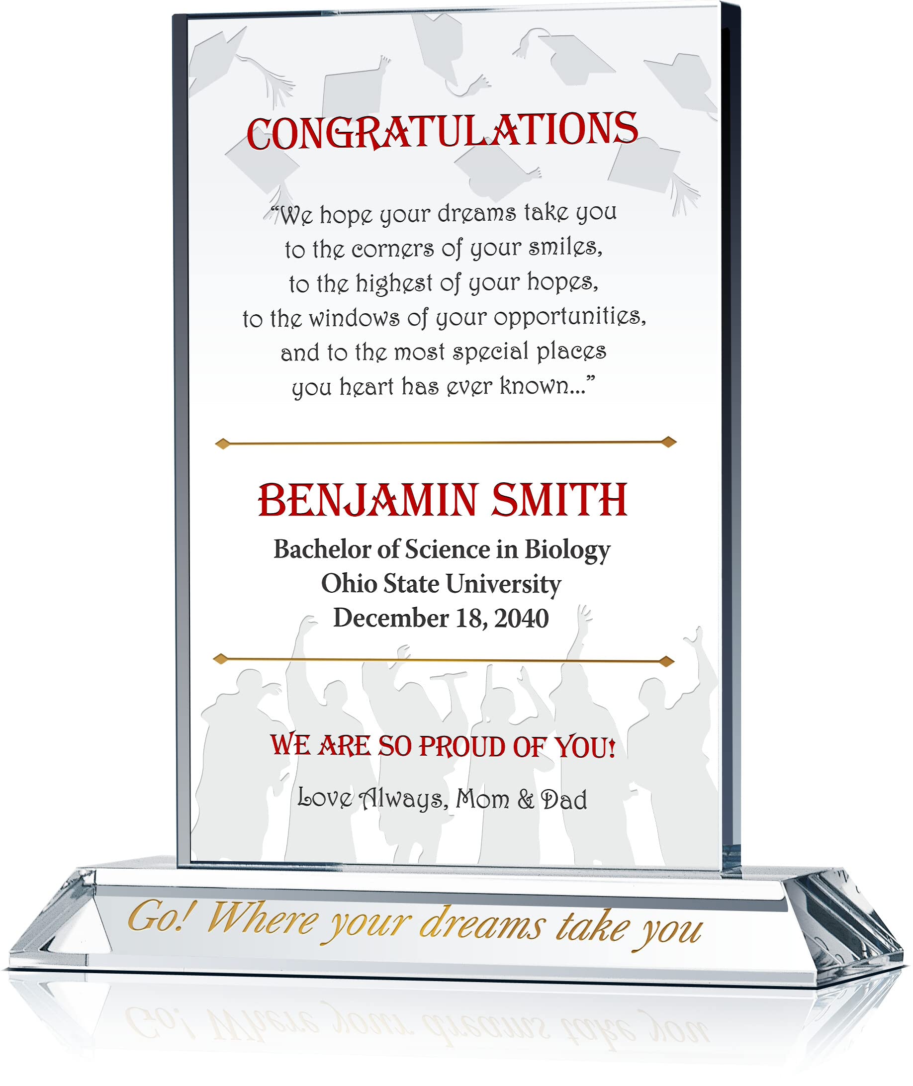 Custom Engraved Crystal Graduation Plaque - Personalized with Name, School, Degree & Date - Unique College Graduation Gift for Son or Daughter (9 Inch) - Perfect for Graduation Ceremonies, Office Decor & Keepsake Display