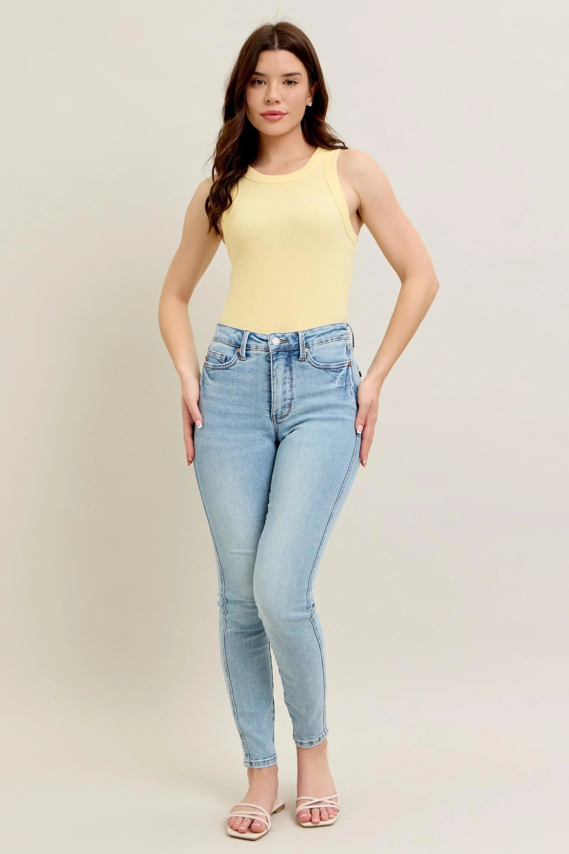 Judy Blue High Waisted Tummy Control Skinny Jeans for Women - Vintage Wash Plus Size Denim Pants - Perfect for Casual Wear, Office & Date Night