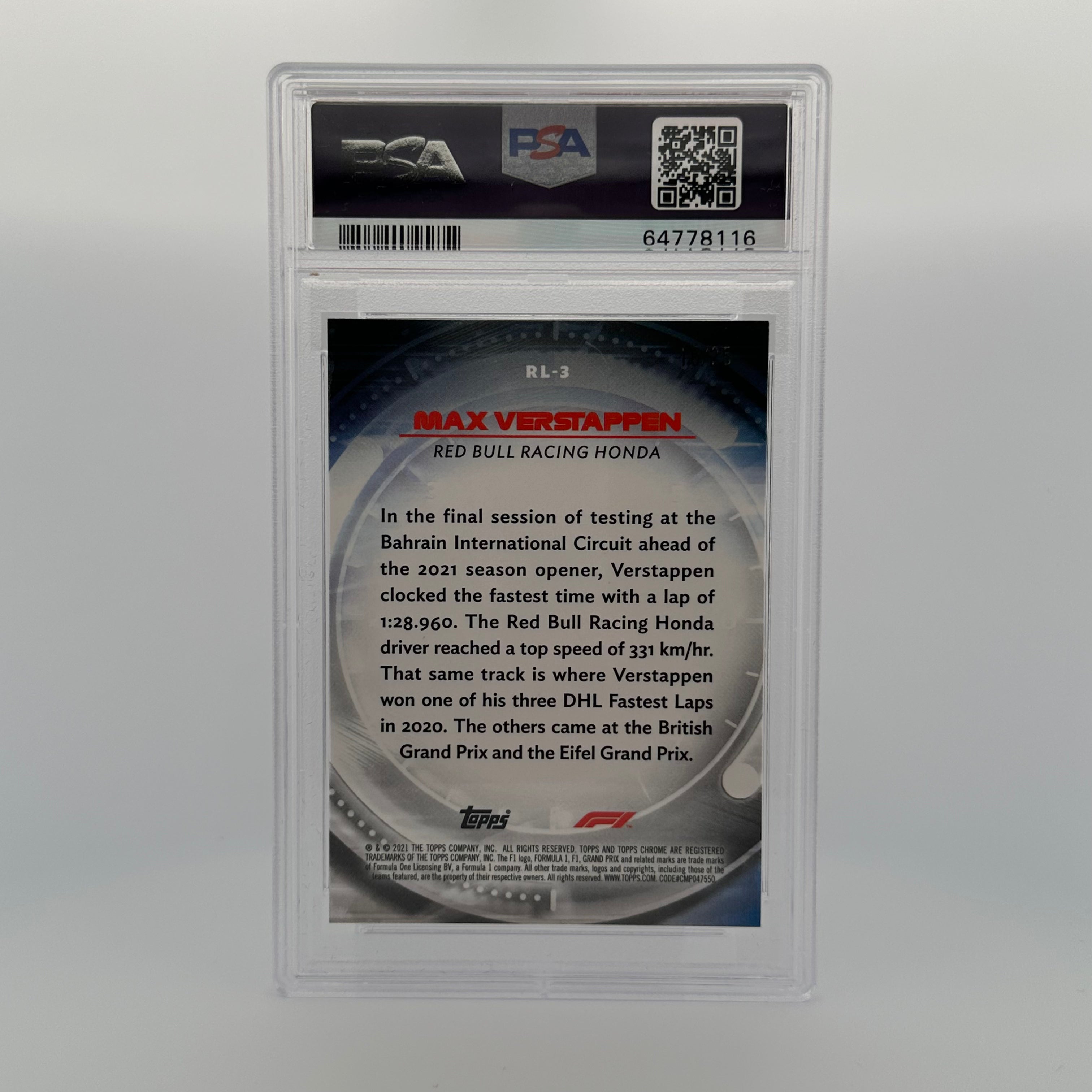 PSA 9 Graded MAX VERSTAPPEN #RL3 REDLINERS ORANGE REFRACTOR 10/25 - Rare Trading Card for Collectors & Sports Fans - Perfect for Display, Investment & Memorabilia Collections