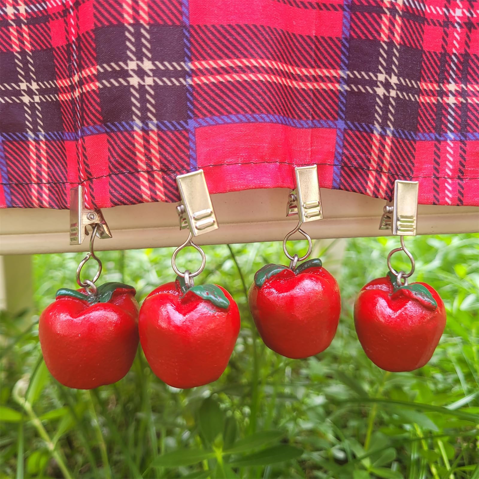 TwoFish Home Set of 4 Resin Red Apple Tablecloth Weights - Decorative Table Clamps for Outdoor Picnics, Garden Parties & Home Decor (Pack of 4)
