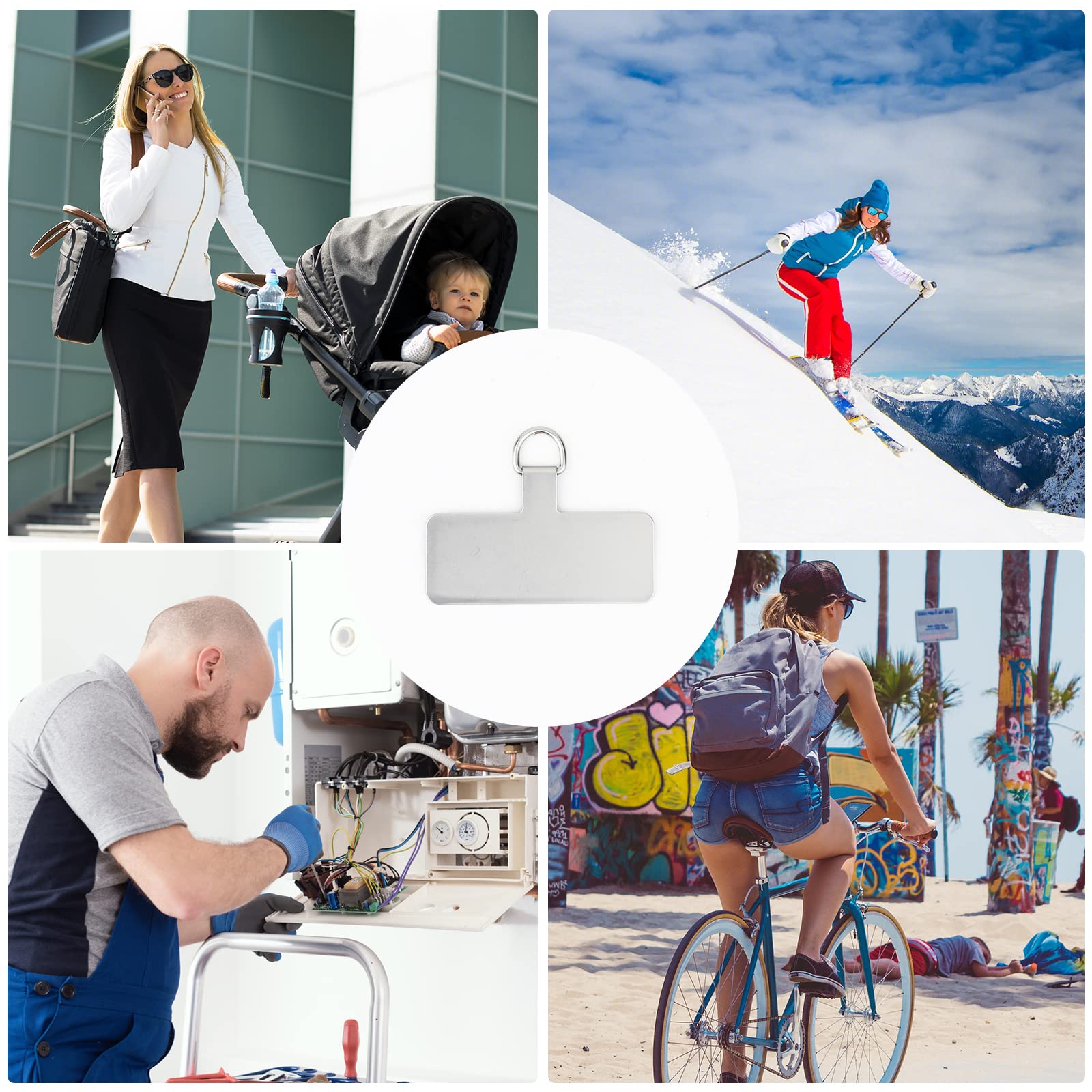 Universal Metal Phone Tether with Spring Ring - No Adhesive Phone Lanyard for Secure Carry (Silver)