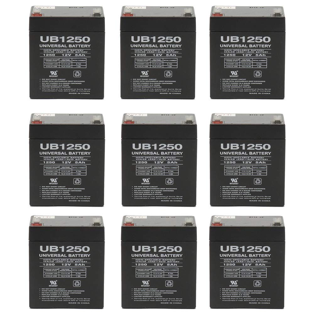 Universal Power Group 12V 5Ah Rechargeable Battery - 9 Pack for DSC Security Panels, Solex BD124 Alarms & Backup Power (Ideal for Home Security Systems, Emergency Lighting & UPS Devices)