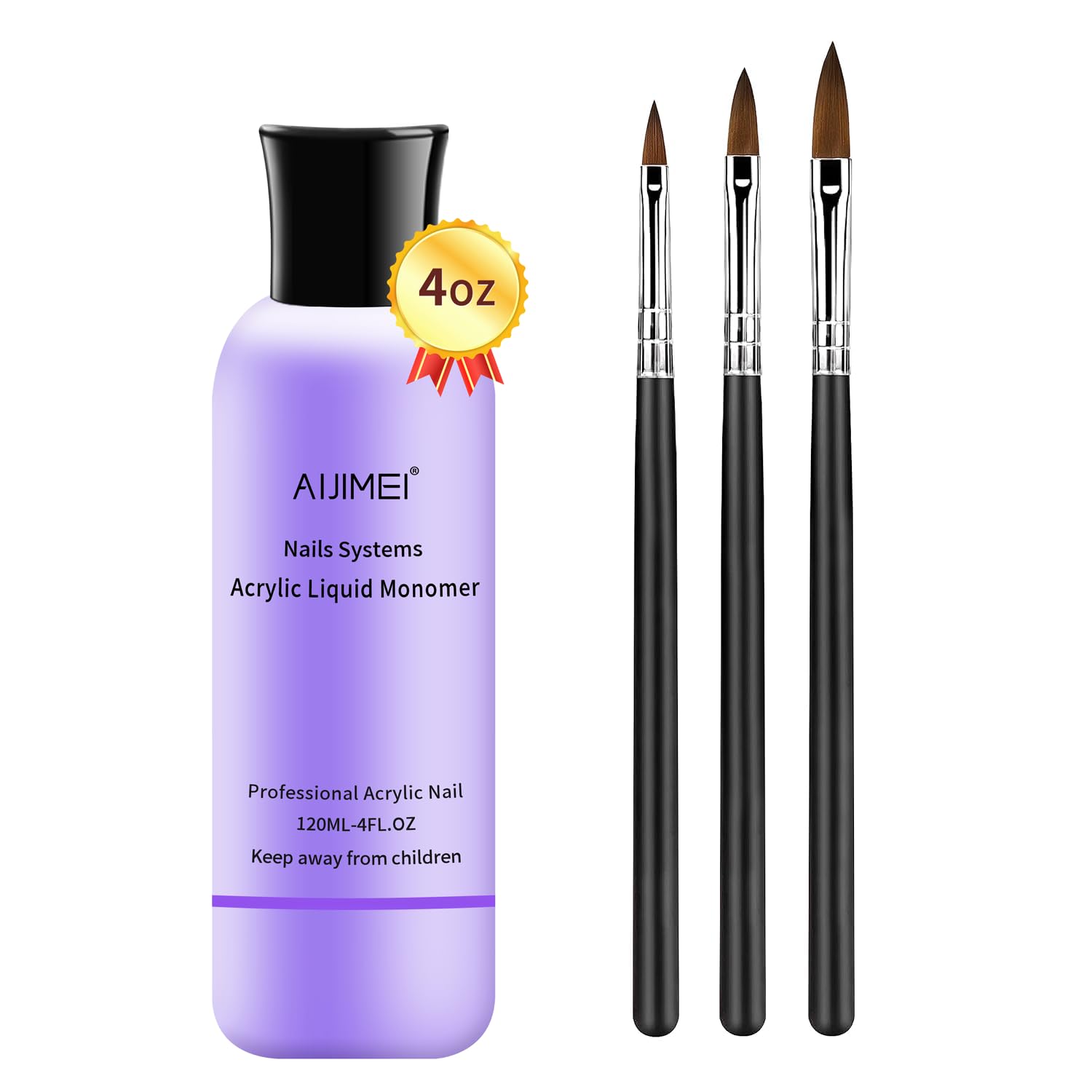 AIJIMEI 4oz Acrylic Monomer Liquid for Nail Art - Professional Acrylic Nail Liquid with 3 Nail Pens (120ml) - Perfect for Salon, DIY Manicures & Nail Extensions