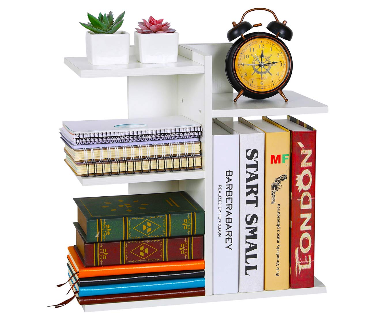 PAG Wood Desktop Shelf - Small Bookshelf for Desk Supplies, Organizers & Accessories - Storage Display Rack for Office Decor (White) - Perfect for Women's Workspace & Home Office Organization
