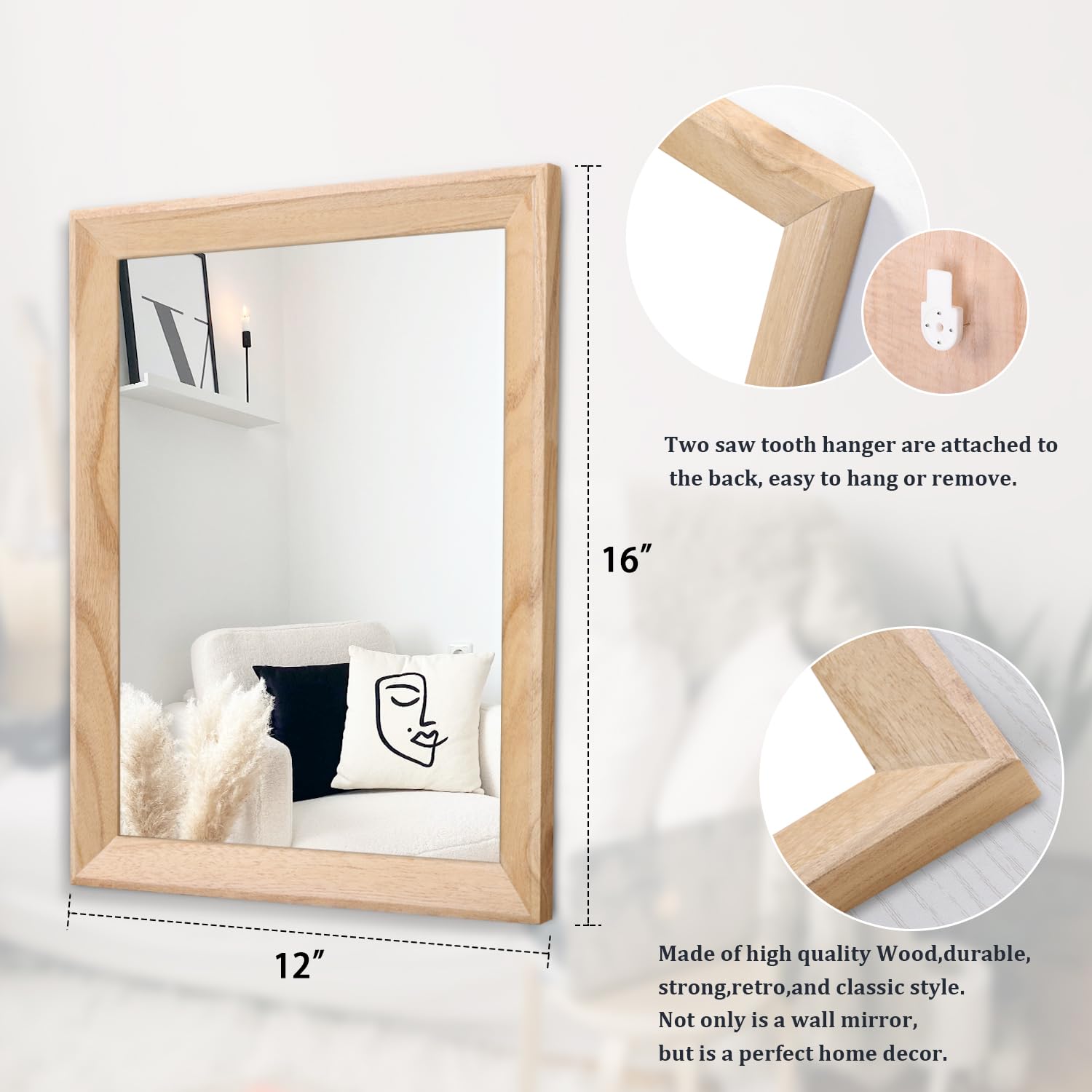Rustic Rectangle Wall Mirror with Wood Frame - Farmhouse Decorative Mirror for Bedroom, Bathroom, Living Room | Perfect for Home Decor, Entryway, and Vanity Areas