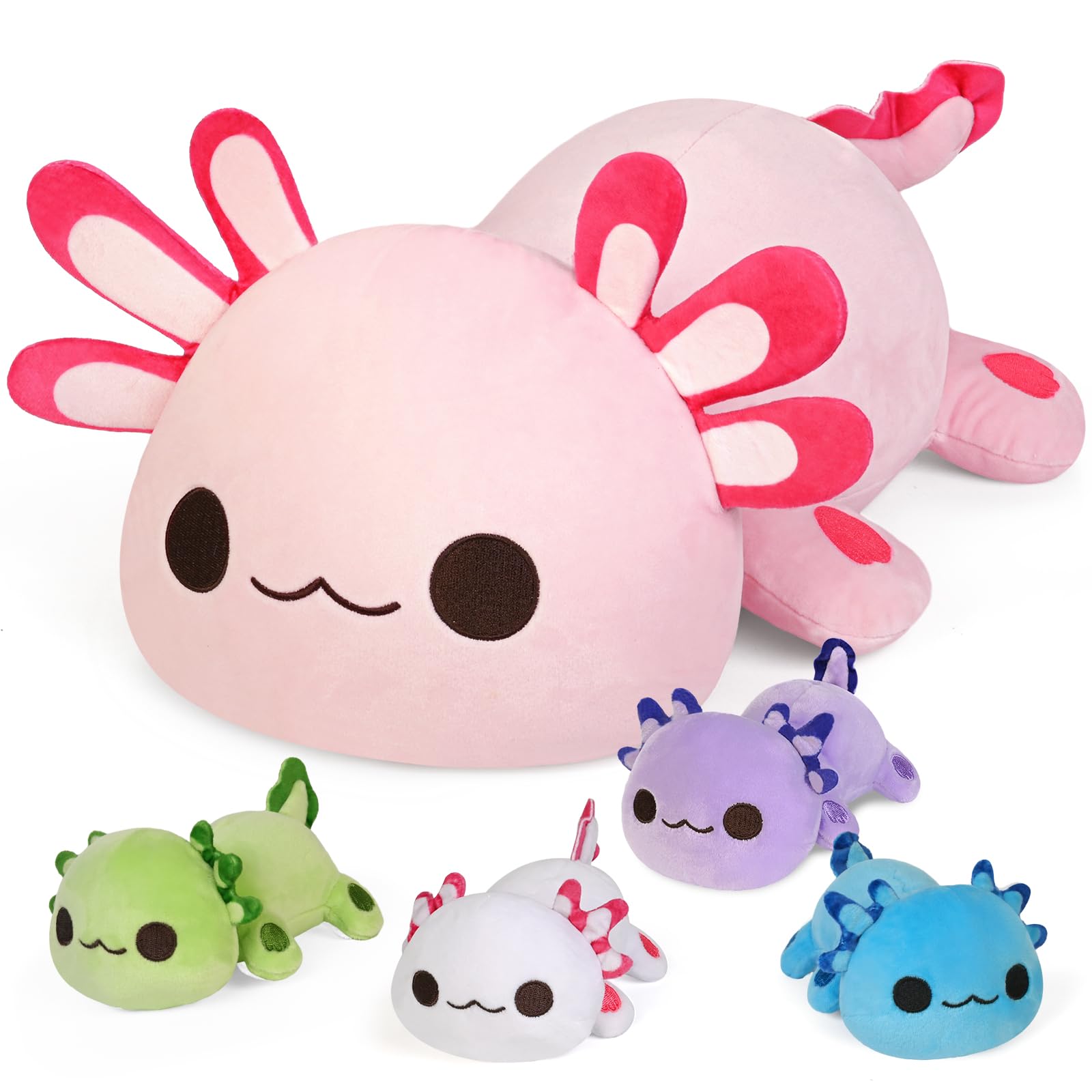 Adorable KMUYSL Axolotl Plush Toy Set with Mommy & 4 Baby Stuffed Animals - Soft Cuddly Educational Toy for Kids Ages 3-8 - Perfect Christmas Birthday Gift for Toddlers & Children | Great for Playtime, Nursery Decor & Sensory Development
