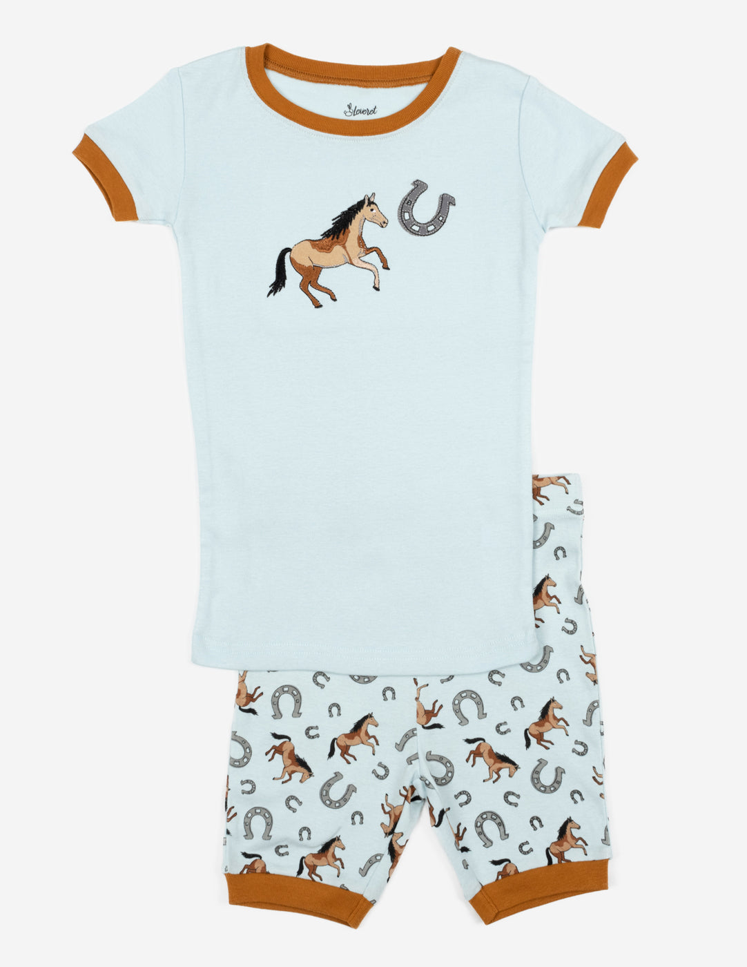 Kids Cotton Short Sleeve Blue Horse Pajamas Set - Soft & Comfortable Sleepwear for Boys & Girls - Perfect for Bedtime, Lounging & Sleepovers