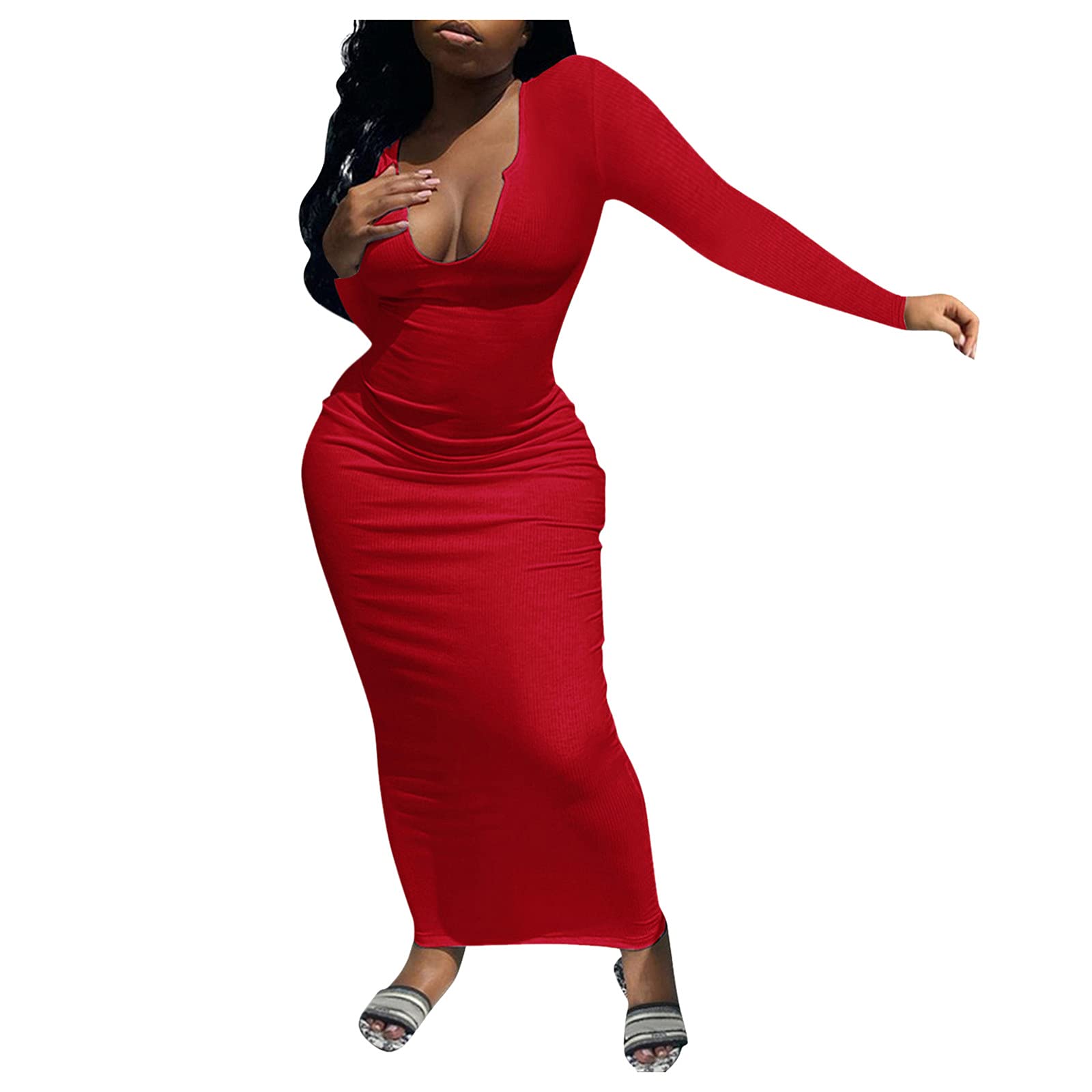 HHPP Women's Long Spring Dresses - Solid Color Knee-Length Casual Sundress for Home, Beach & Outdoor Activities | Flowy Comfort Dress for Daily Wear