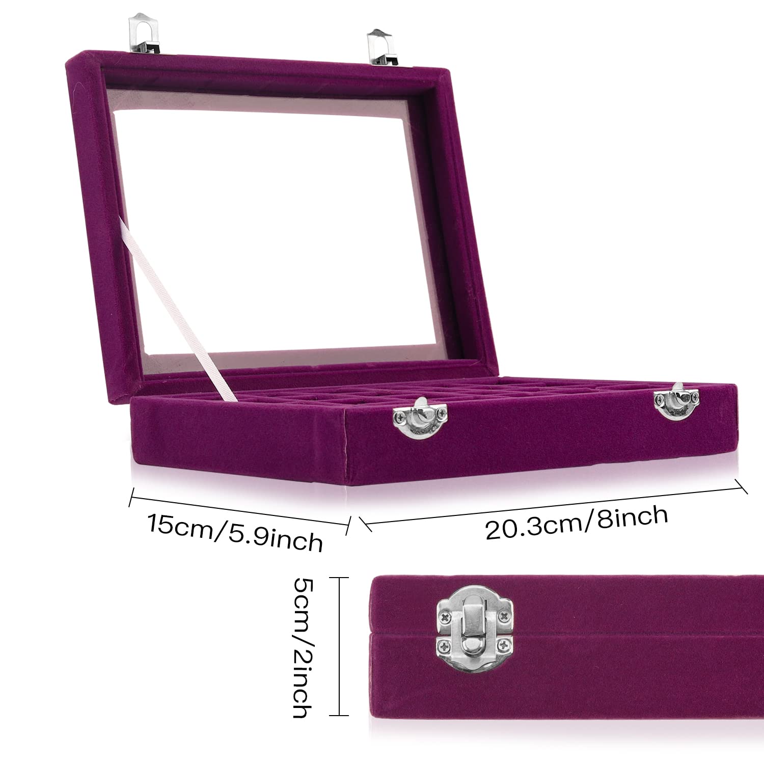Lainrrew 24-Slot Velvet Jewelry Organizer Box - Elegant Ring & Earring Display Case for Women | Perfect for Travel, Vanity & Gift Giving (Purple)