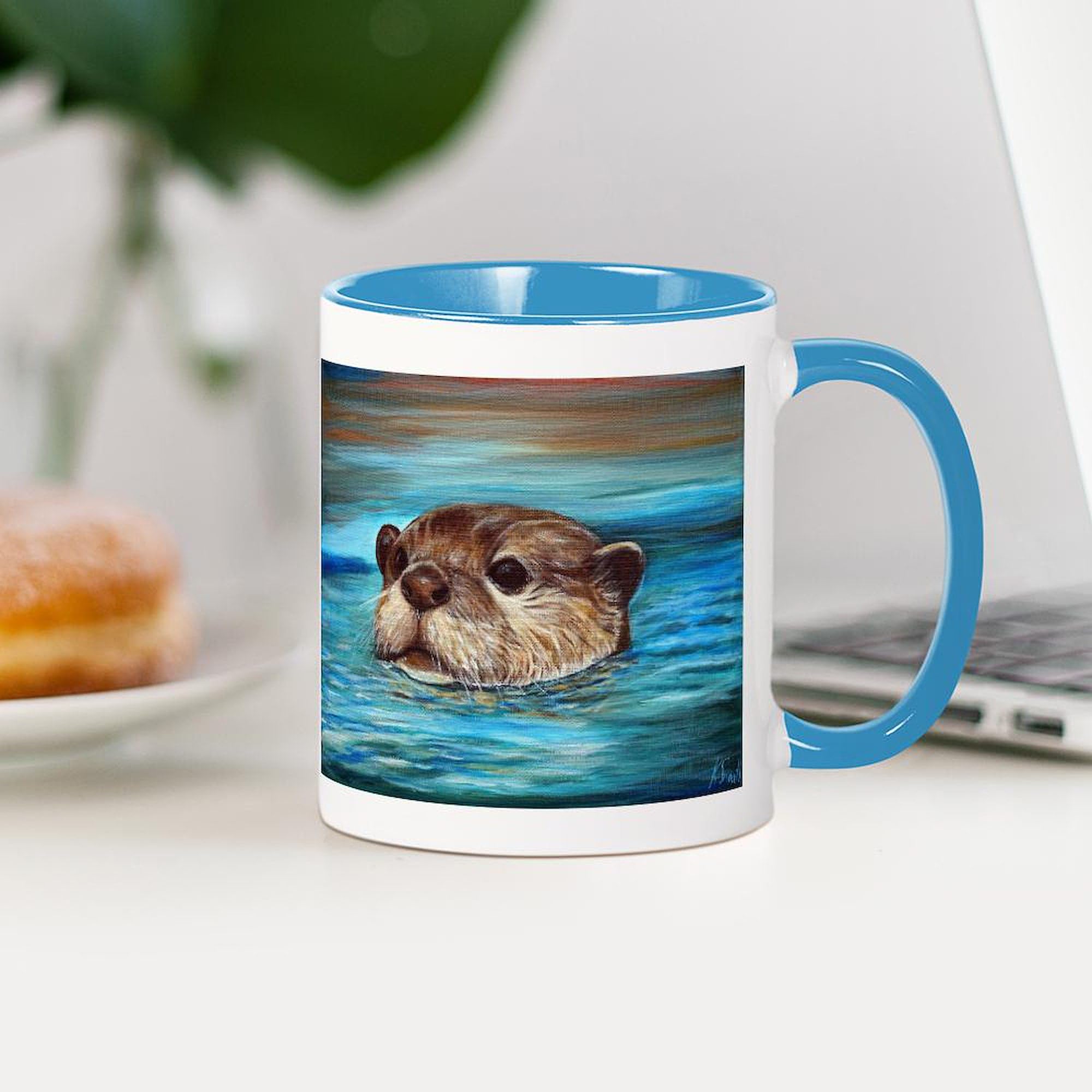 River Otter Ceramic Coffee Mug 11 oz (325 ml) - Perfect for Tea, Hot Chocolate & Office Use - Cute Animal-Themed Gift for Nature Lovers