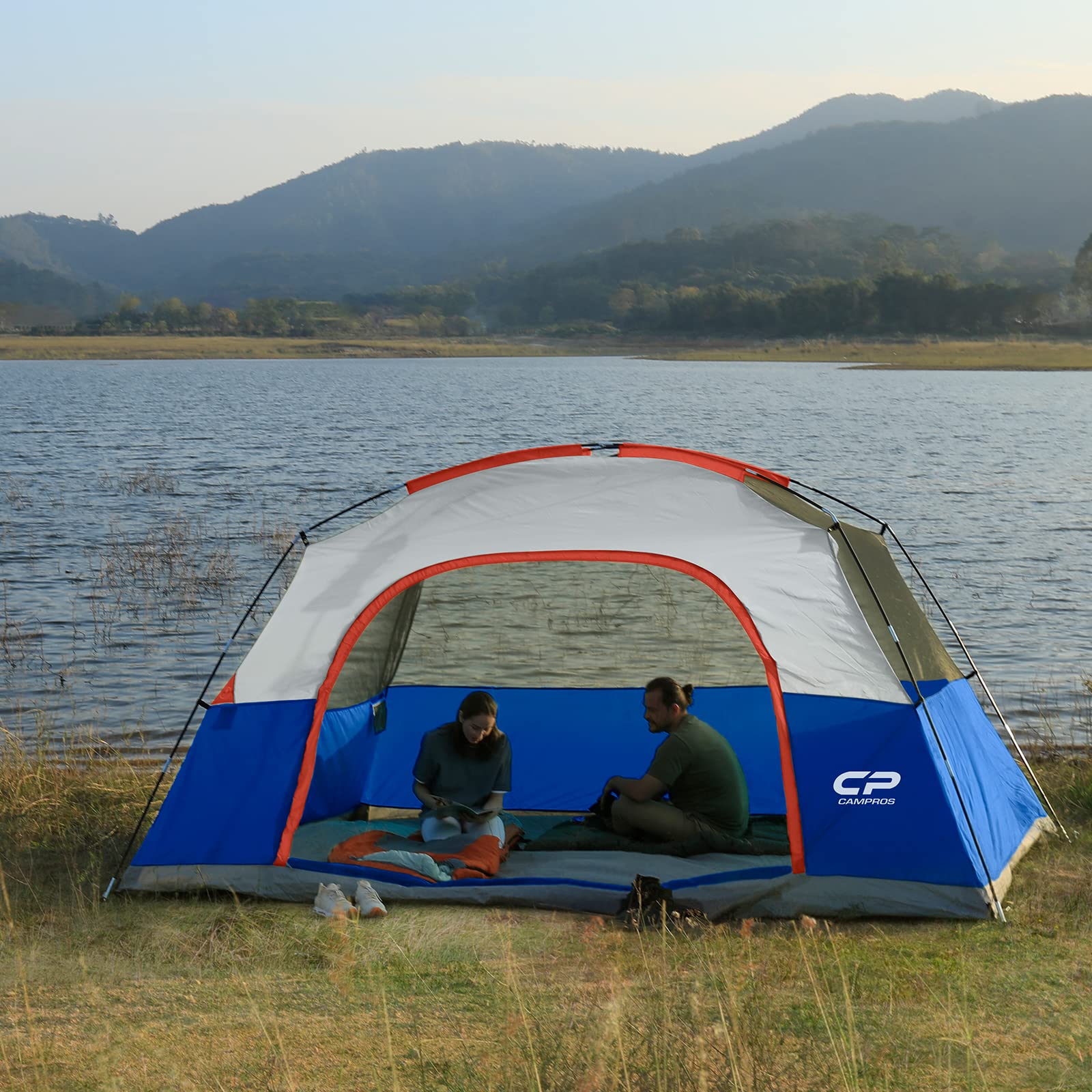 CP Tent 3/4/6/8 Person Waterproof Windproof Family Camping Tent with Rainfly - Large Mesh Windows & Wide Door for Easy Setup - Portable Dome Tent with Carry Bag - Perfect for Outdoor Adventures, Family Camping Trips & Backpacking