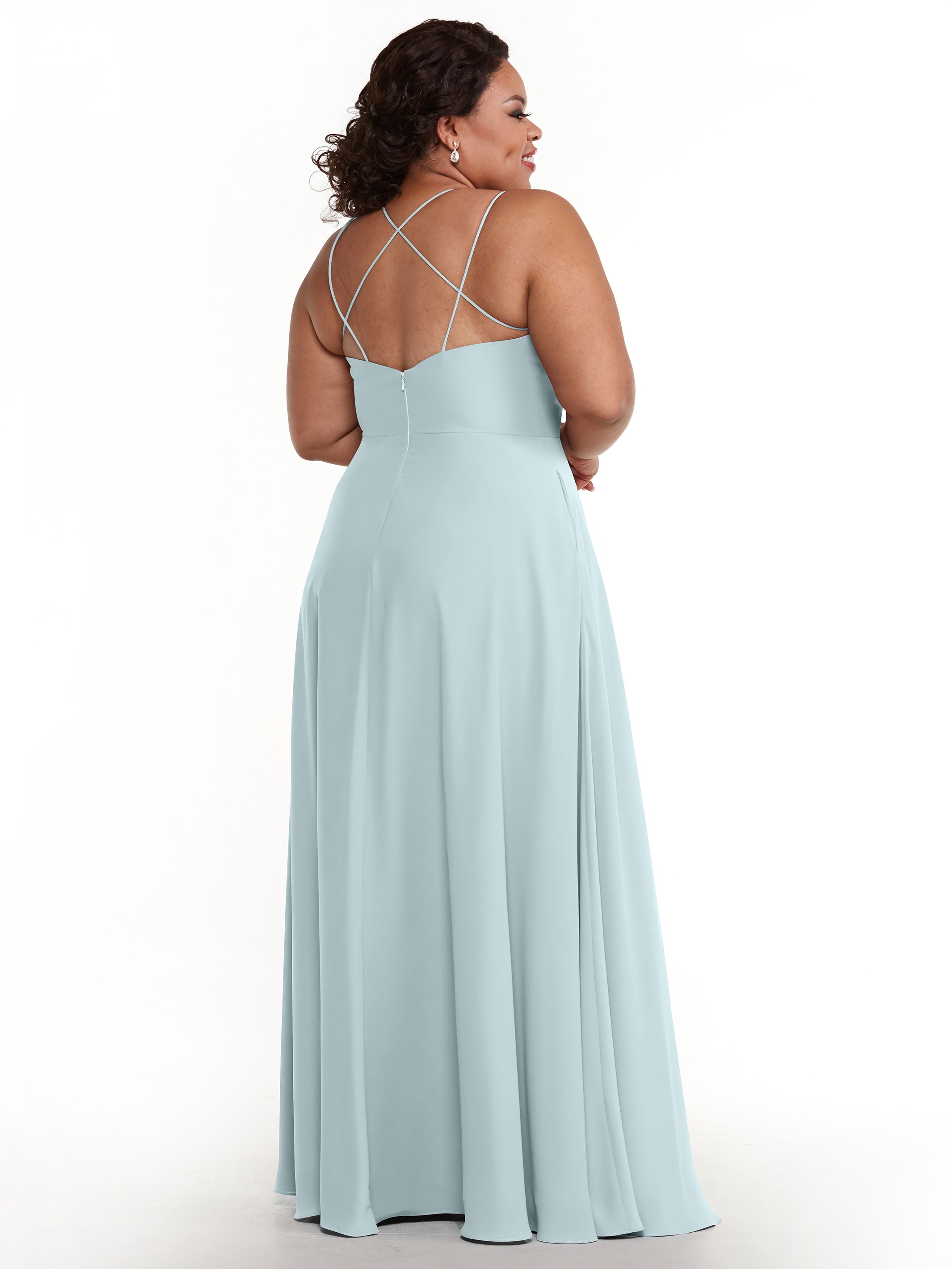 Elegant 83024 Stretch Chiffon A-Line Bridesmaid Dress with Pockets - Perfect for Weddings, Formal Events & Special Occasions