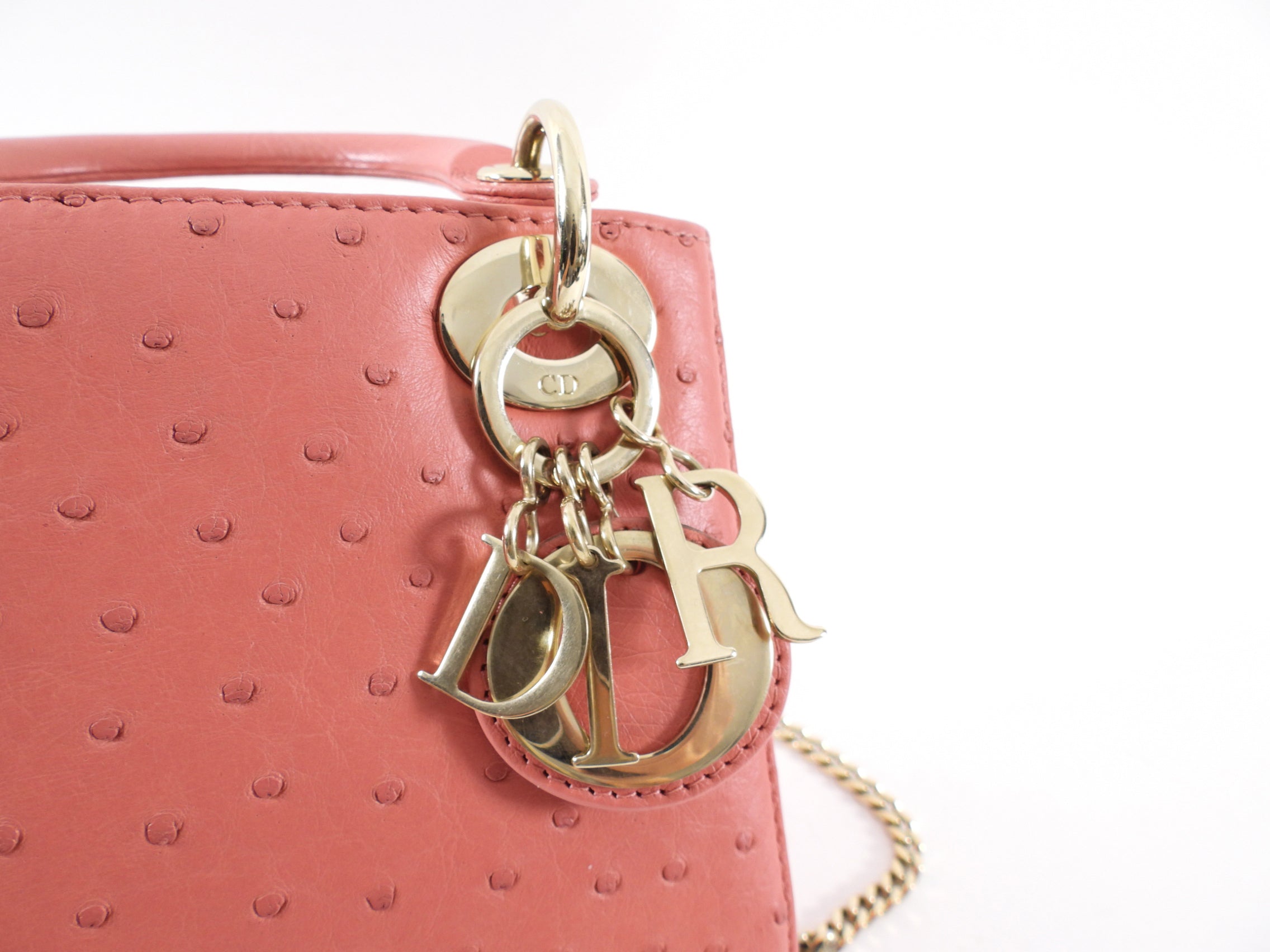 Christian Dior Lady Dior Mini Bag in Pink Ostrich Leather - Luxury Crossbody Purse for Women, Perfect for Evening Parties & Special Occasions