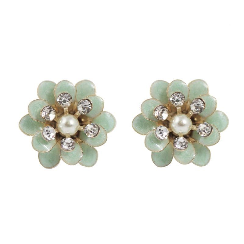Duck Egg Blue Crystal Flower Stud Earrings – Elegant Floral Studs for Women | Perfect for Weddings, Parties & Everyday Wear