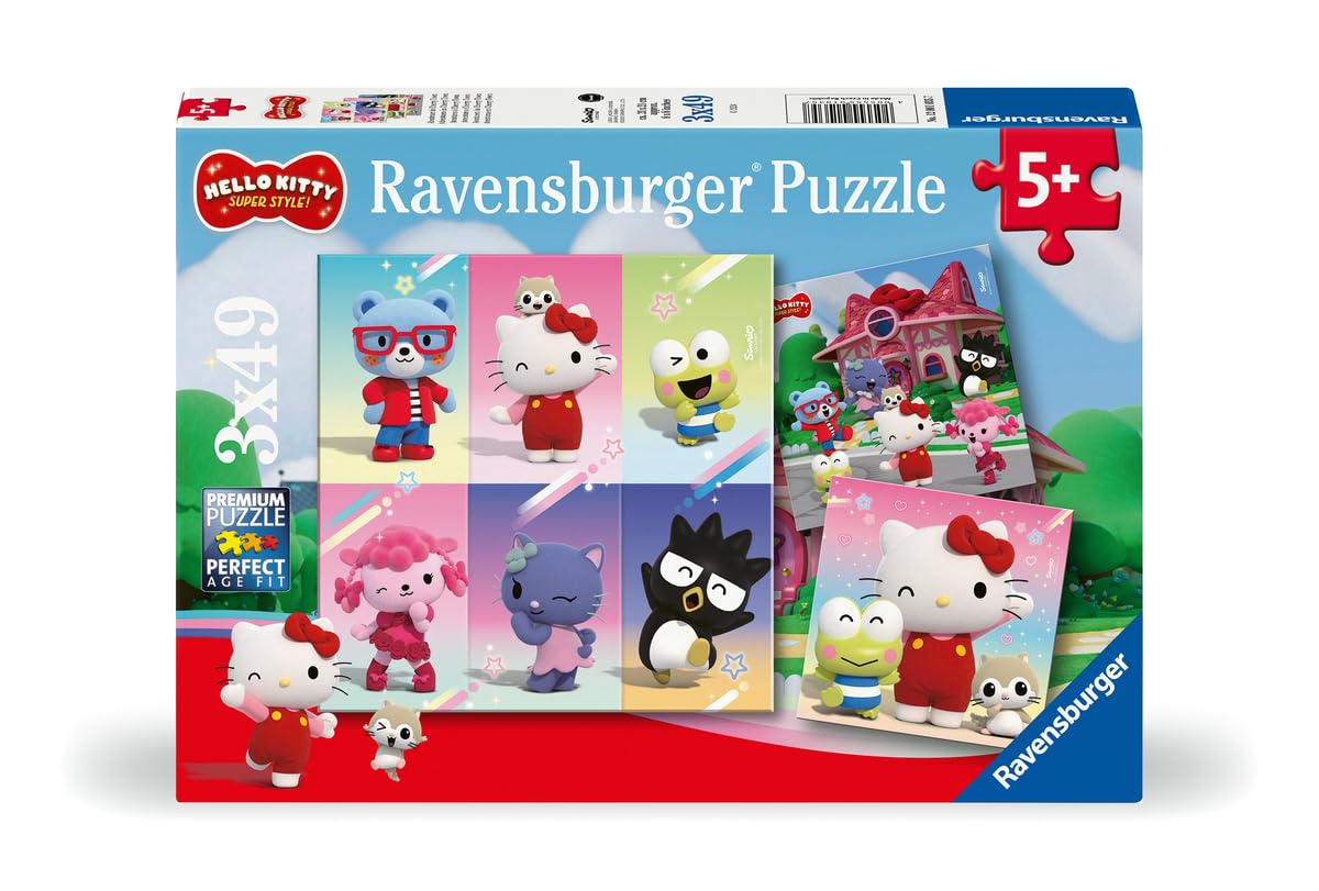 Ravensburger Hello Kitty Puzzle Set - 3x49 Piece Jigsaw Puzzles for Kids Ages 5+ | Fun Educational Toys & Birthday Gifts for 5 Year Old Girls | Perfect for Family Game Night & Preschool Learning Activities