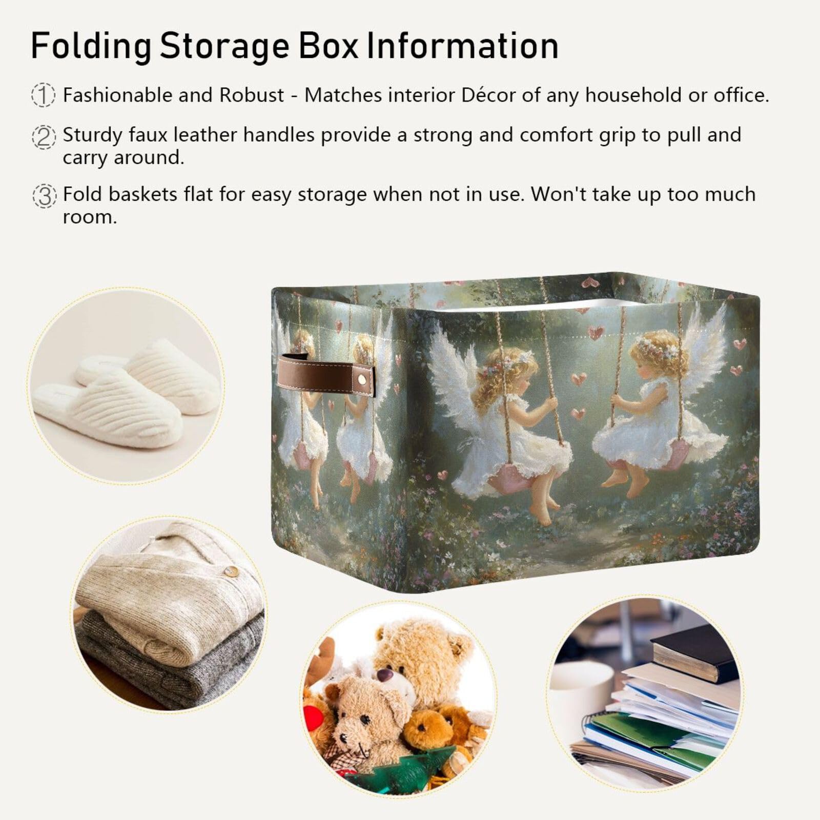 Foldable Canvas Storage Basket with Handle - 2 Pack Decorative Organizer Bin for Home, Closet & Bedroom | Perfect for Toys, Blankets & Laundry Organization