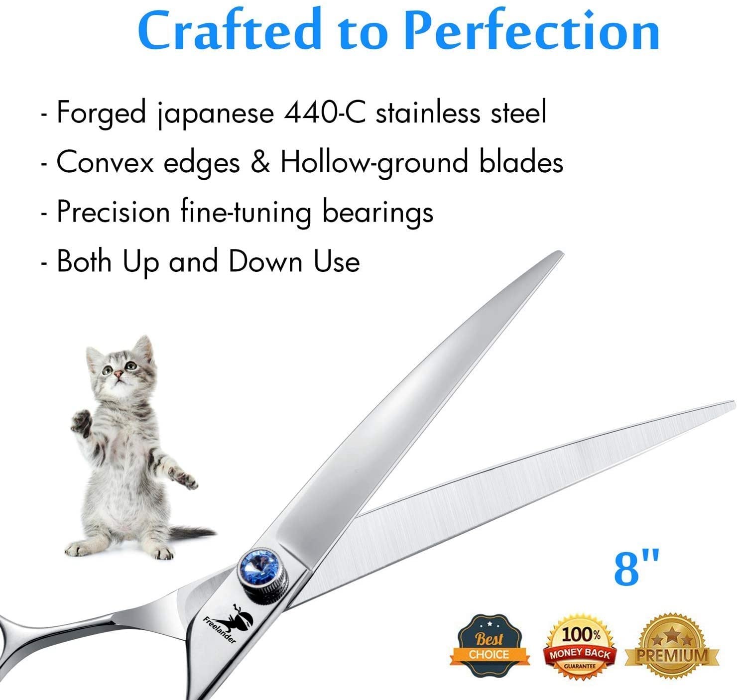8 Inch Professional Pet Grooming Scissors Set - Thinning Shear, Straight Edge Shear, Curved Scissors & Chunker Shears - Japanese 440C Stainless Steel with Free Pet Grooming Comb - Perfect for Dog & Cat Hair Styling at Home or Salon