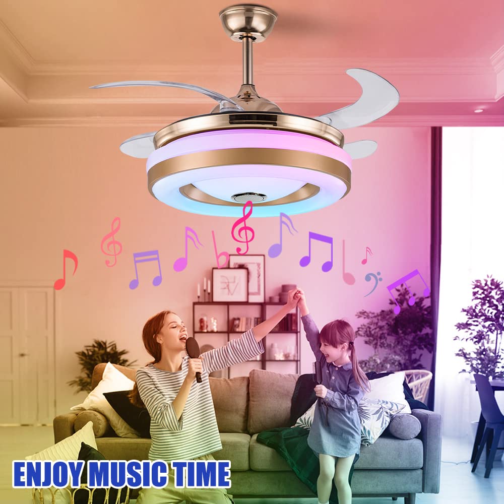 42 Inch Smart Retractable Ceiling Fan with LED Light & Remote Control - Modern Low Profile Hidden Chandelier Fan for Bedroom, Dining & Living Room - Ultra Quiet, Multi-Speed, Dimmable Lighting for Year-Round Comfort