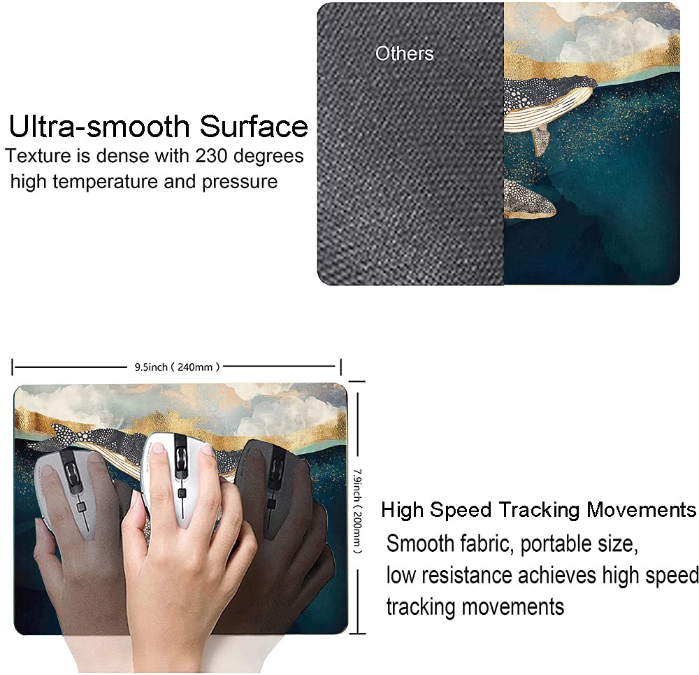 Premium Whale Design Mouse Pad - Non-Slip Rubber Base, Waterproof Square Mouse Mat for Office & Home (9.5