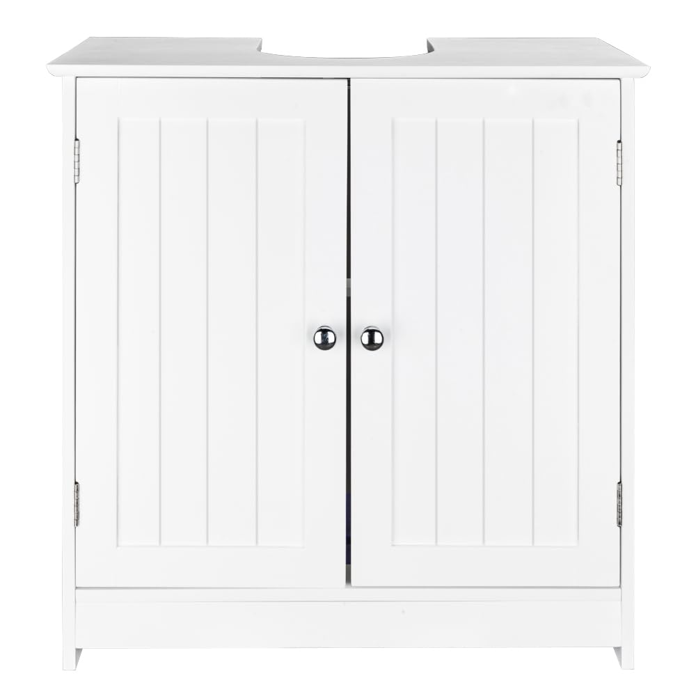 Vasitelan White Pedestal Under Sink Storage Cabinet with 2 Doors - Traditional Bathroom Vanity Organizer, Space Saving Bathroom Sink Cabinet for Small Bathrooms & Powder Rooms - Perfect for Storing Toiletries, Cleaning Supplies & Bathroom Essentials