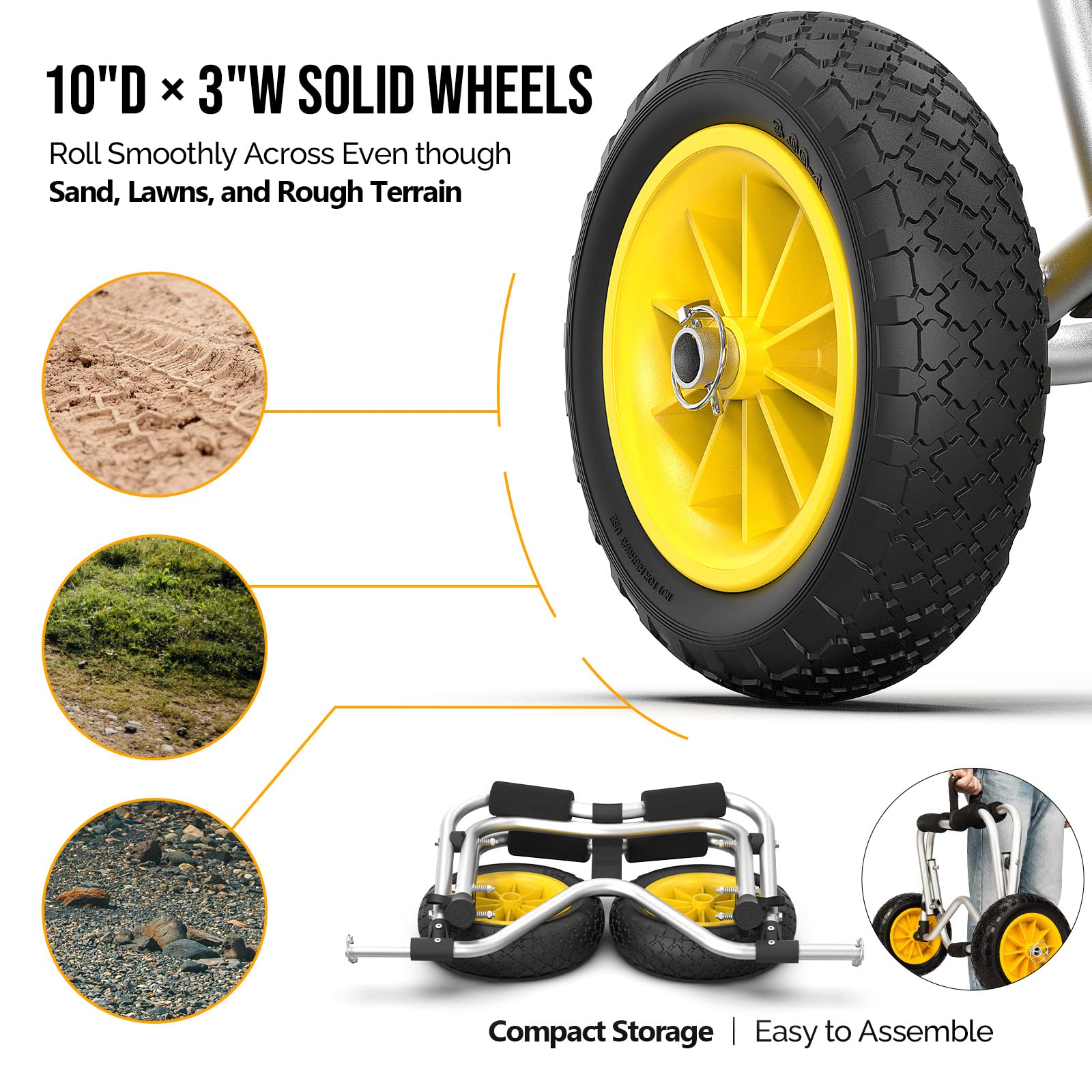 Bonnlo Foldable Kayak Cart with Airless Tires - Heavy Duty Canoe Dolly for Fishing Kayaks, Paddle Boards & Boat Transport - Includes 2 Ratchet Straps (Perfect for Beach, Lake & Outdoor Water Sports)