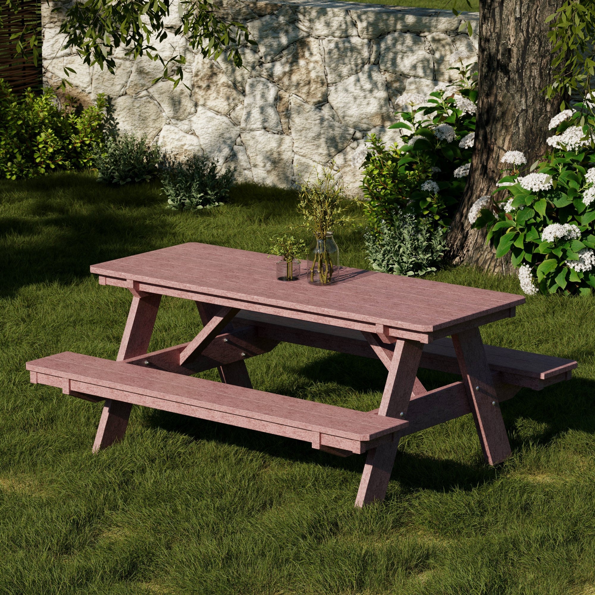 Heritage 72 Inch Outdoor Picnic Table with Attached Benches - Durable All-Weather Patio Furniture for Backyard, Garden, and Park Gatherings