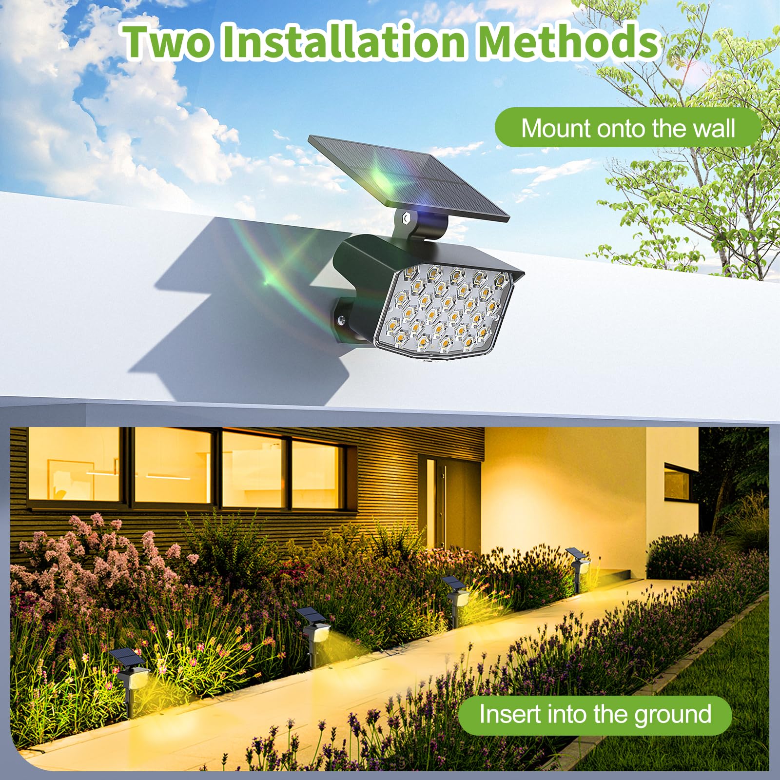 27 LED Solar Spot Lights Outdoor 4 Pack - Adjustable Waterproof IP65 Solar Landscape Lights with 3 Lighting Modes - Warm White Solar Powered Spotlights for Yard, Garden, Pathway & Patio Lighting