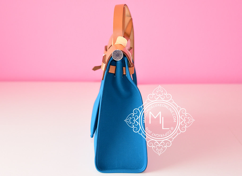 Hermes Blue Izmir Canvas Zip Herbag 31 PM Handbag - Luxury Tote Bag for Women, Perfect for Work, Travel & Everyday Use