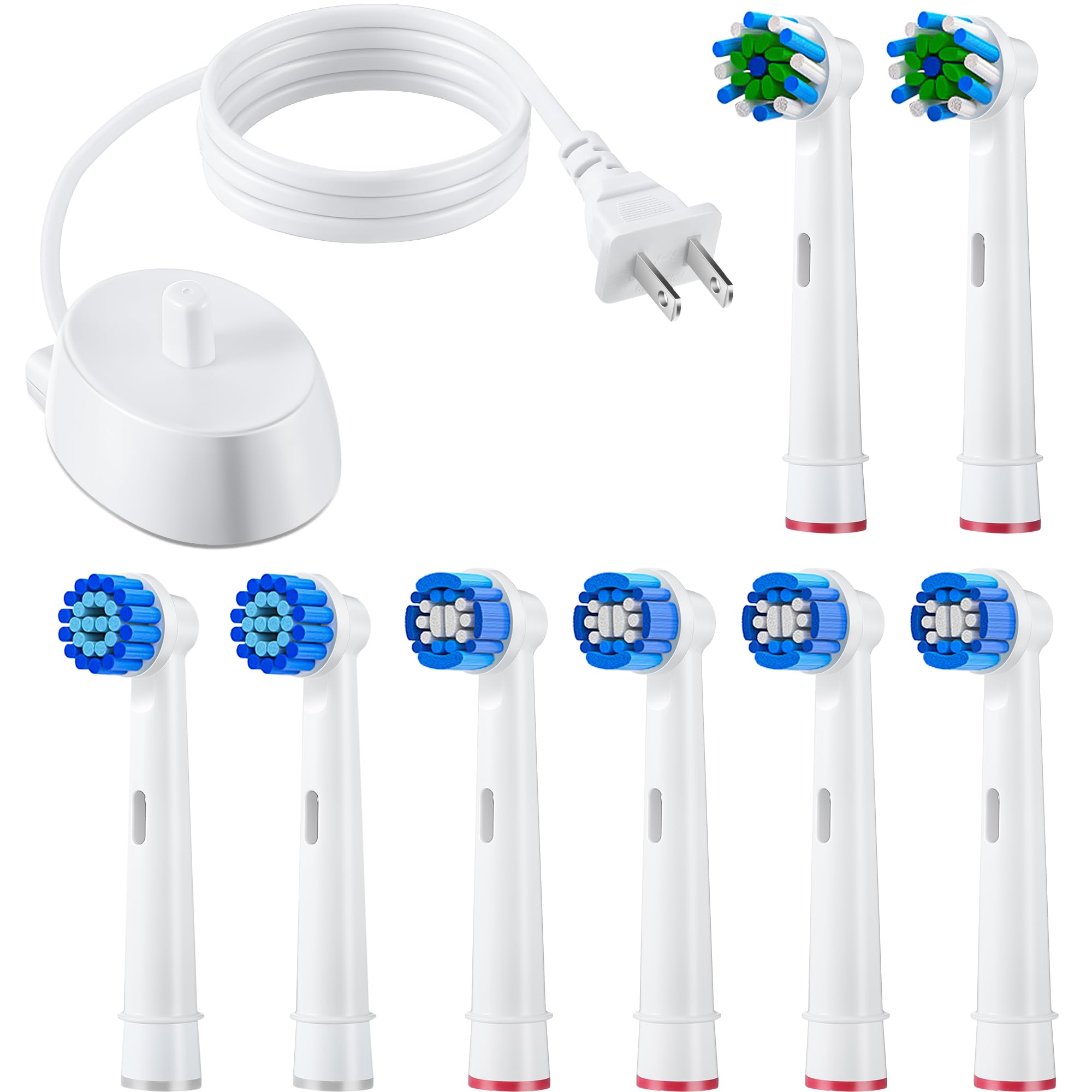 9 Pack Electric Toothbrush Replacement Charger Base & Brush Heads - Universal Fit for Round Head Electric Toothbrushes - Perfect for Travel, Home & Office Use