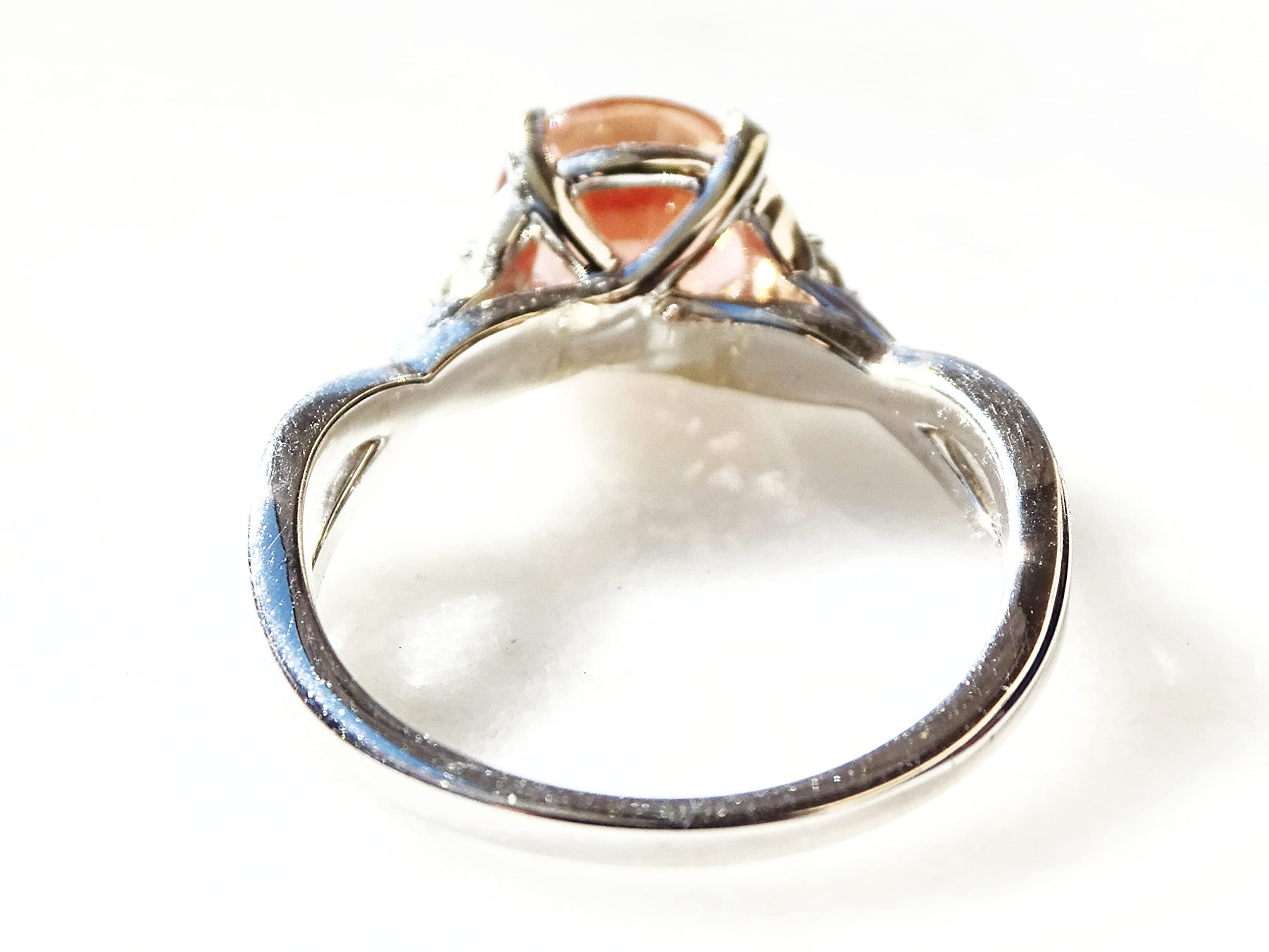 Oregon Sunstone Ring in White Gold - Diamond Accented Sunstone Engagement Ring with Schiller Effect, Elegant Three Stone Jewelry for Women | Perfect Anniversary Gift for Her, Ideal for Weddings, Proposals, and Special Occasions