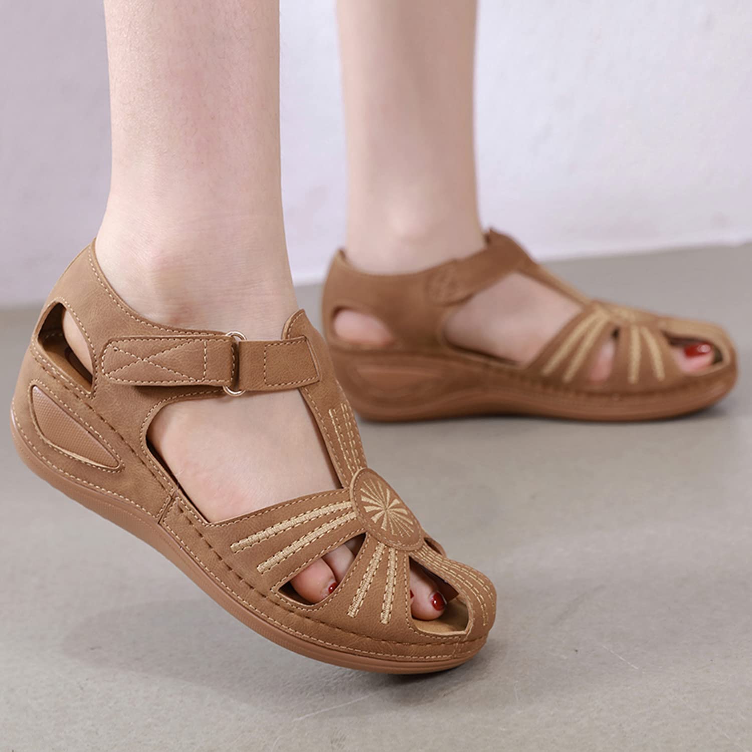 SHIBEVER Women's Wedge Sandals Summer - Comfortable Closed Toe Platform Sandals for Women, Dressy Wedge Heels Size 5-11 | Perfect for Beach, Vacation, and Casual Outfits