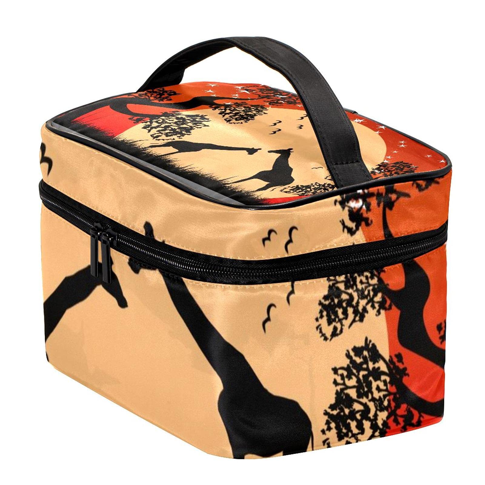 African Giraffe Sunset Travel Makeup Bag - Large Cosmetic Organizer with Zipper for Women & Girls | Perfect for Vacation, Gym, and Daily Essentials Storage