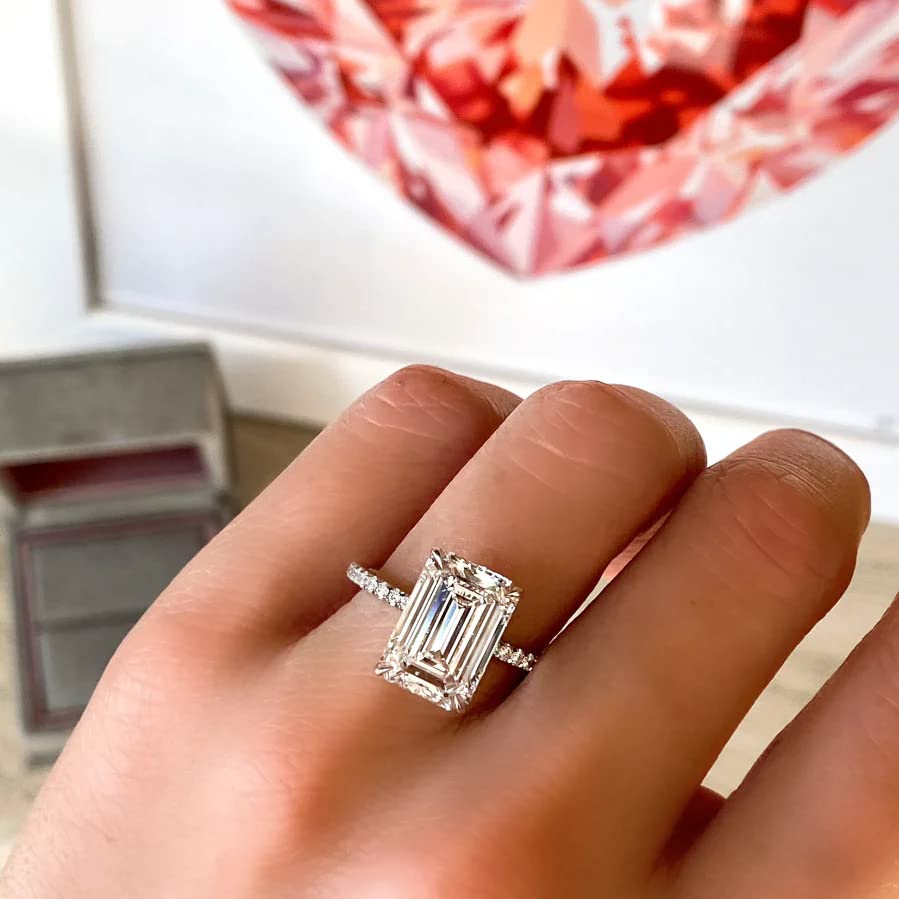 5 CT Emerald Moissanite Engagement Ring for Women - Handmade Wedding Bridal Ring Set with Solitaire Pave & Hidden Halo - Sterling Silver, 10k/14k/18k Solid Gold - Anniversary Promise Gift for Her - Perfect for Proposals, Weddings & Special Occasions