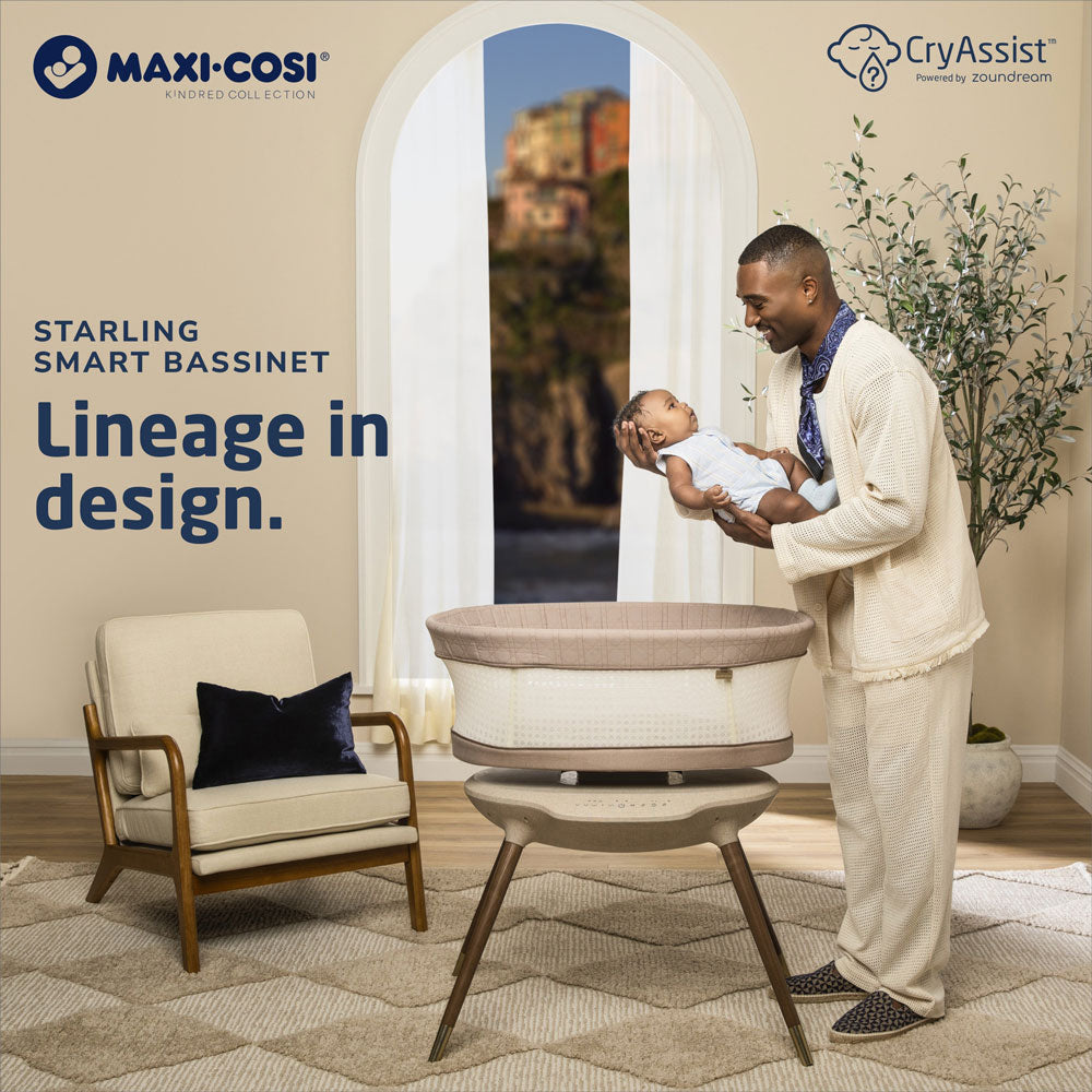 Maxi Cosi Starling Smart Bassinet – Auto Rocking Baby Bassinet with Bluetooth, White Noise & Sleep Tracking – Perfect for Nursery, Bedroom & Travel