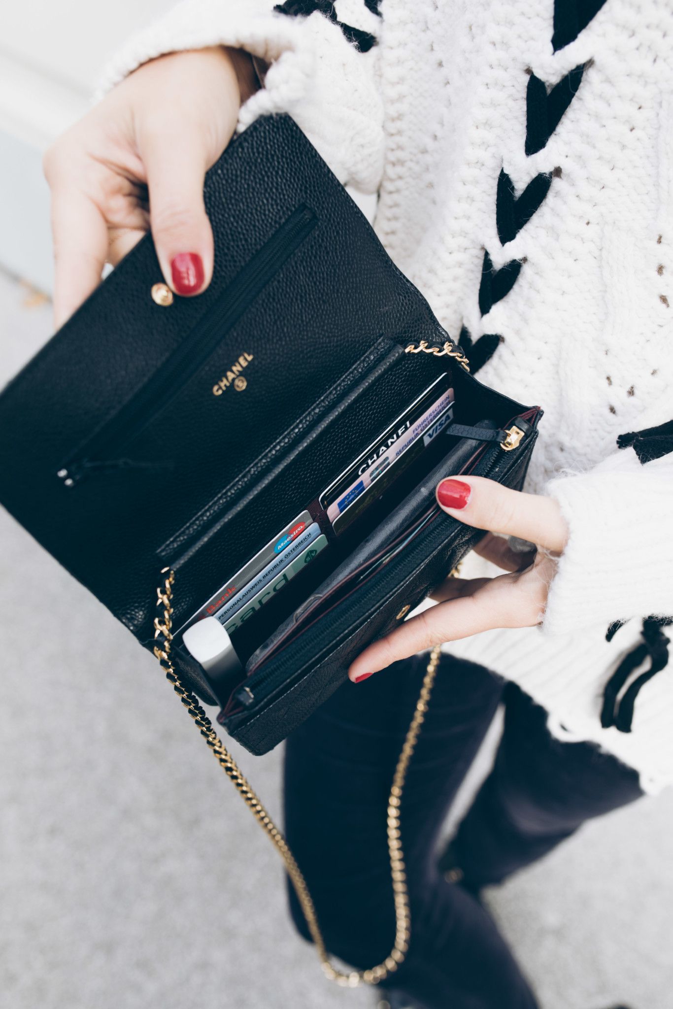 Chanel Wallet On Chain WOC - Chevron Lambskin Leather Crossbody Bag in Black with Silver-Tone Hardware | Perfect for Evening Events & Daily Use