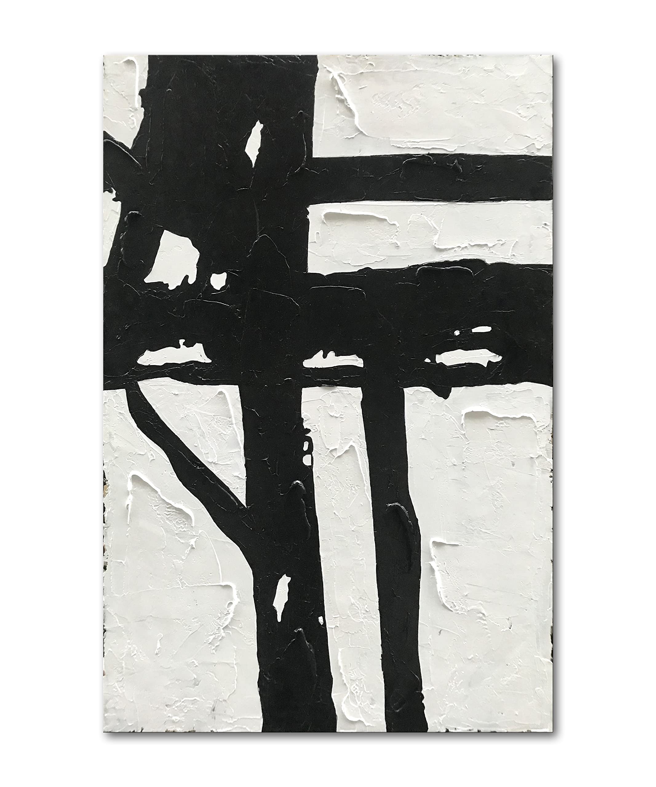 Hand-Painted Black and White Abstract Wall Art - Contemporary Minimalist Oil Painting 45x30 Inch - Large Modern Canvas Art for Living Room, Bedroom, Office & Hallway Decor - Perfect for Home, Apartment & Commercial Spaces