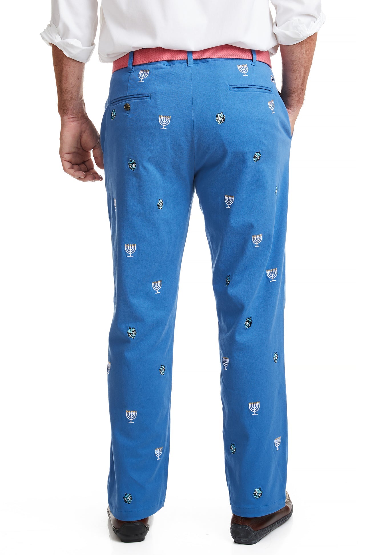 Men's Harbor Pant in Deep Ocean Blue - Hanukkah Themed with Menorah & Dreidel - Perfect for Jewish Holidays, Casual Wear & Festive Celebrations