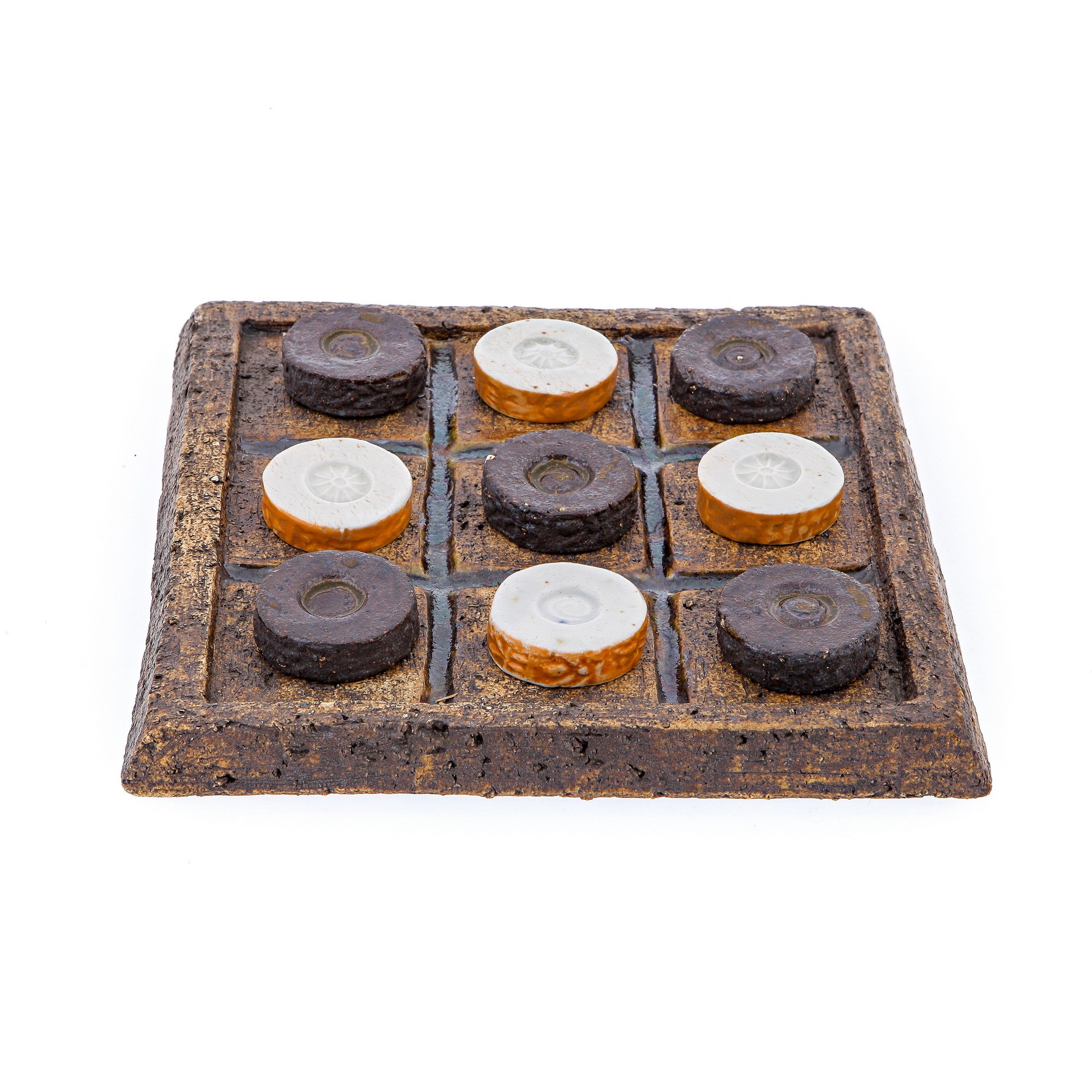 Premium Handmade Ceramic Tic Tac Toe Game Board - Decorative Brown & White Noughts and Crosses Set - 20x20cm (7.9''x7.9'') - Perfect for Home Decor, Gifts & Family Game Nights