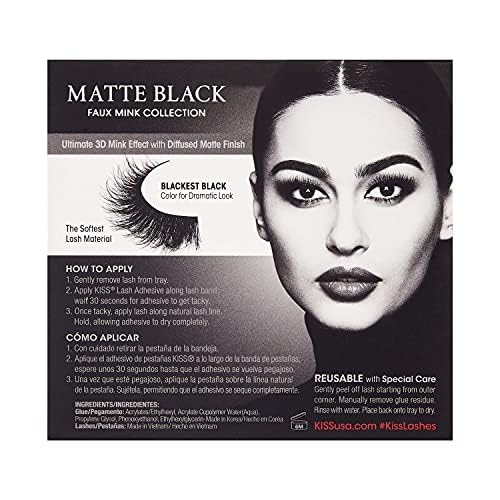 KISS Lash Couture False Eyelashes - Matte Black Faux Mink Lashes, 3D Volume & Soft Matte Finish | Style 'Matte Velvet' | 1 Pair Natural Looking Fake Eyelashes for Everyday Wear, Parties & Special Occasions