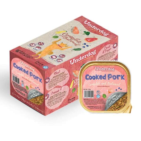 Premium Underdog Cooked Pork Fresh Frozen Dog Food - 1.2kg (2.65 lbs) Grain-Free High Protein Meal for Adult Dogs - Perfect for Training Treats & Daily Nutrition