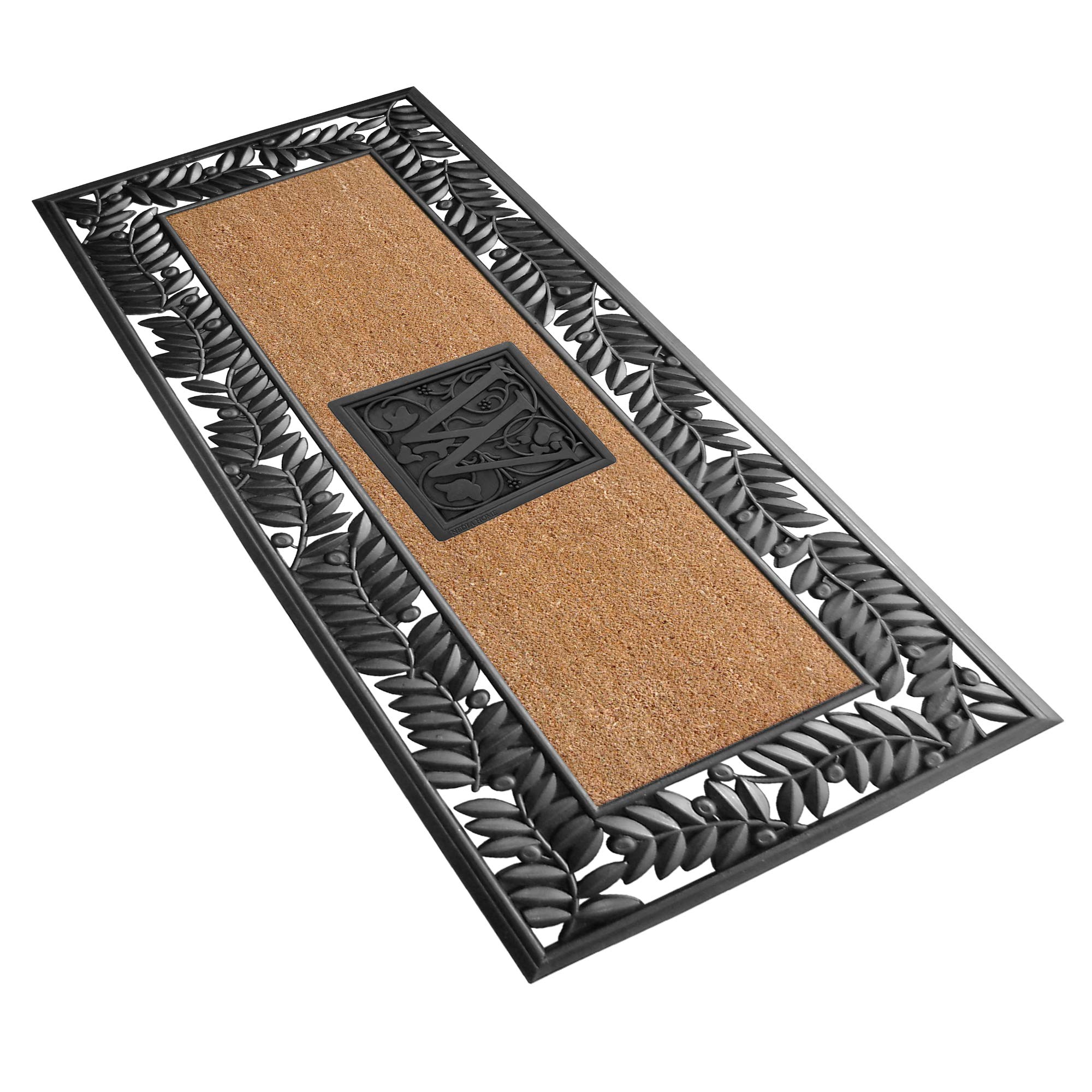 Personalized Monogram W Door Mat with Olive Border - Natural Coco Fiber Welcome Mat, Handcrafted Outdoor Rug, Eco-Friendly (24