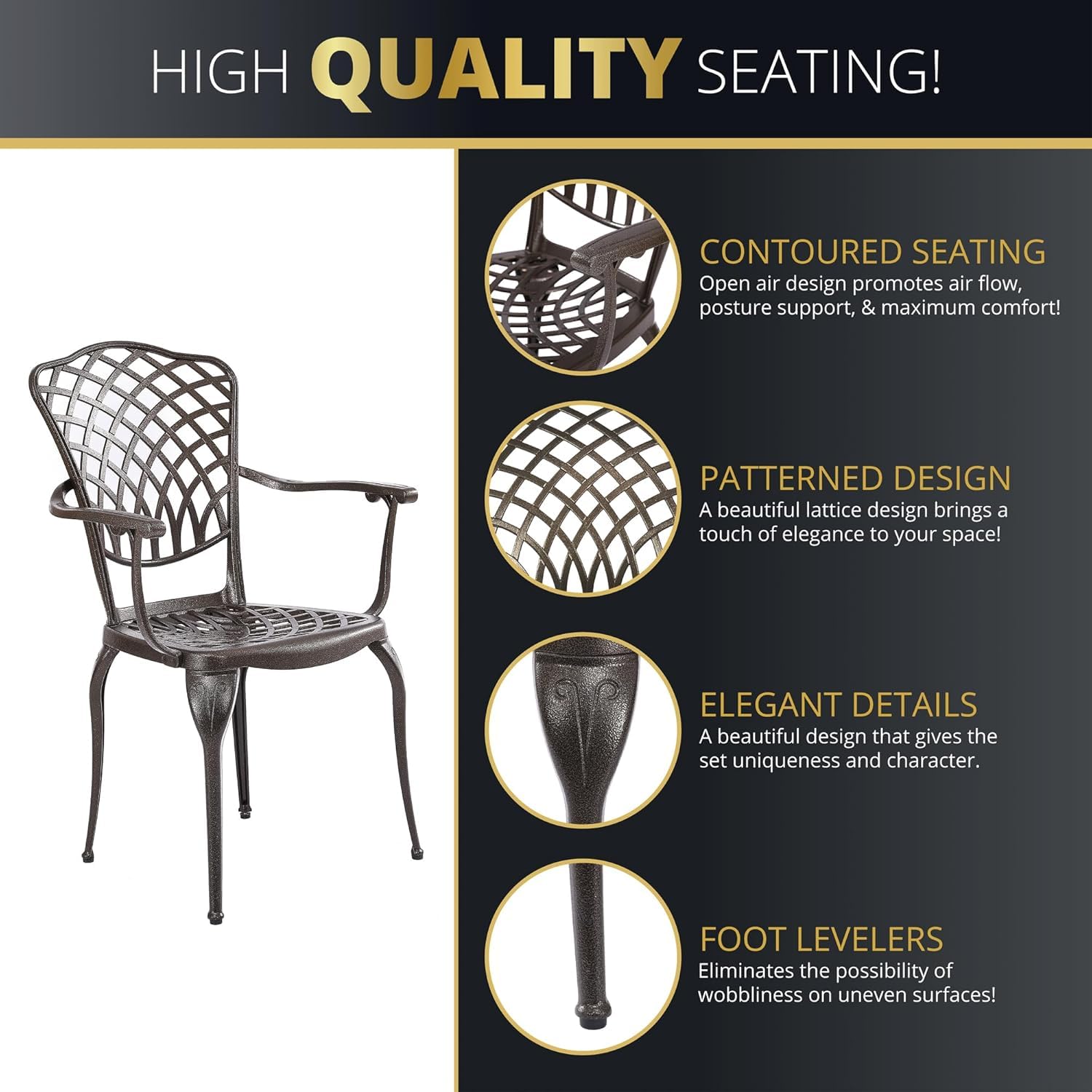 5-Piece Modern Outdoor Dining Set - 42-inch Round Cast Aluminum Patio Table & Chairs, All-Weather Resistant, Durable Garden Furniture for Backyard, Deck, Poolside (1 Table + 4 Chairs) - Perfect for Outdoor Entertaining & Relaxation